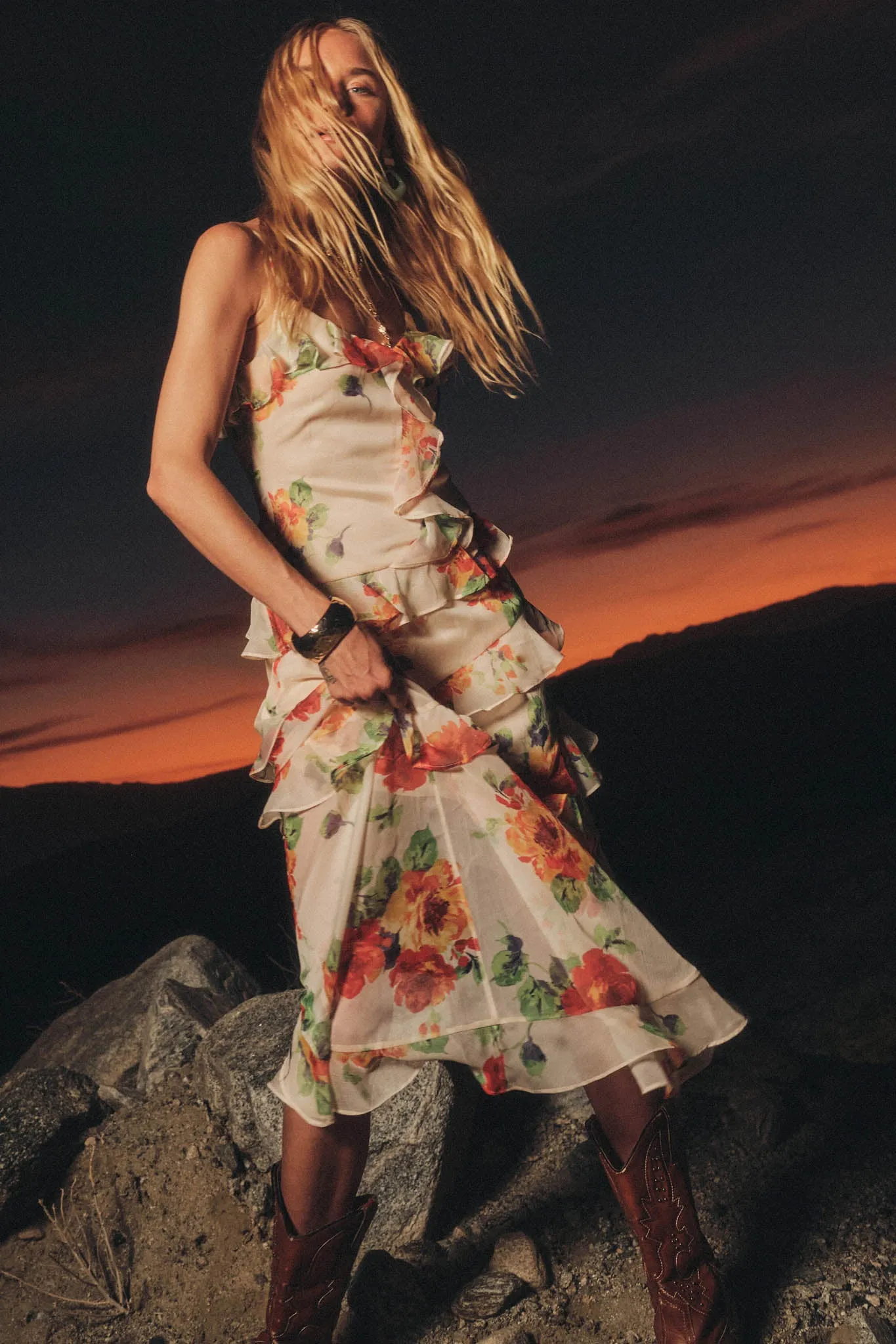 Pure Enchantment Floral Chiffon Ruffle Maxi Dress sold by Promesa