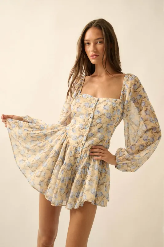 Sunlit Kiss Floral Chiffon Tiered Ruffle Romper made by Promesa