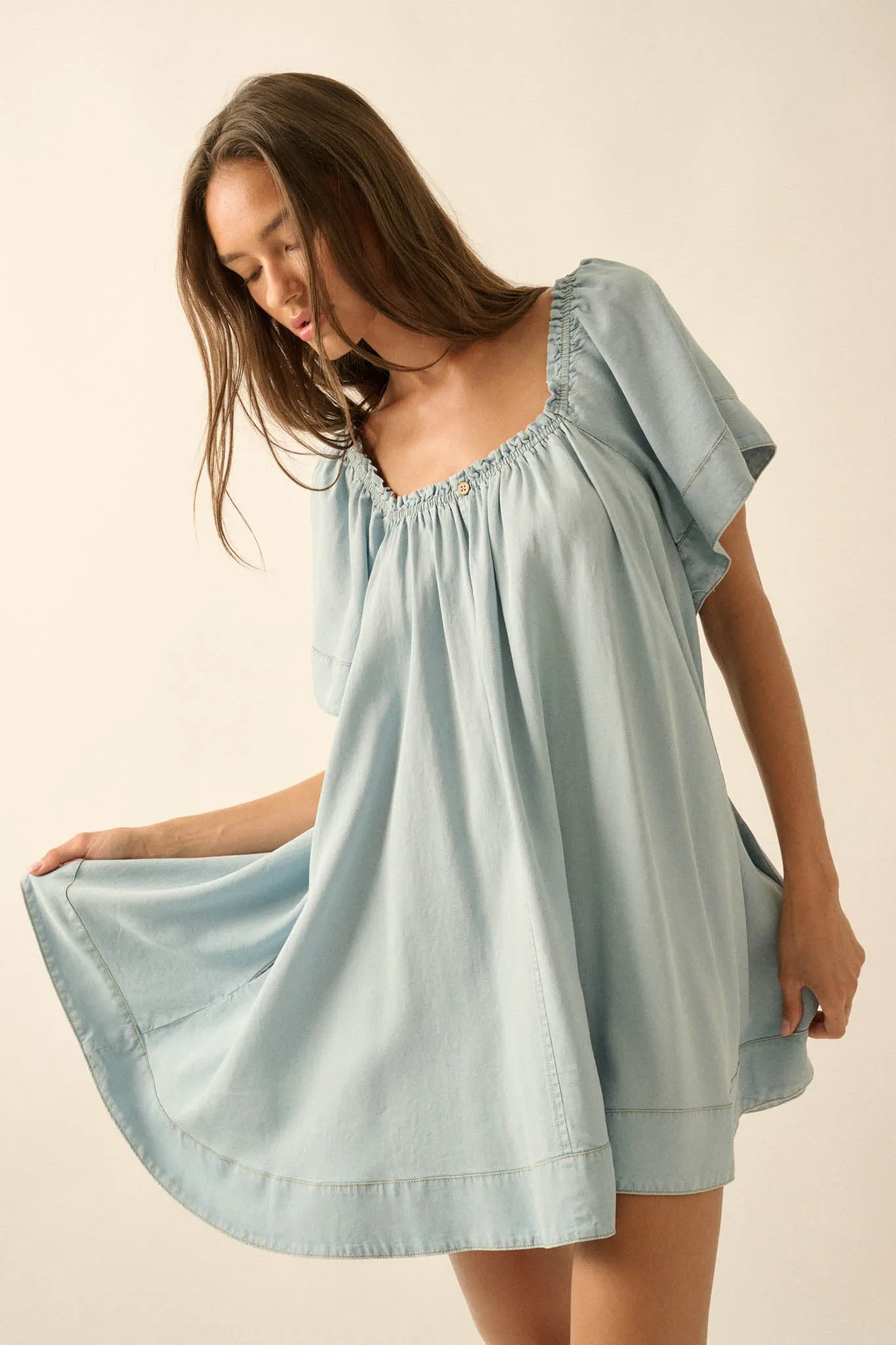 Morning Skies Denim Square-Neck Mini Shift Dress sold by Promesa product image thumbnail 4