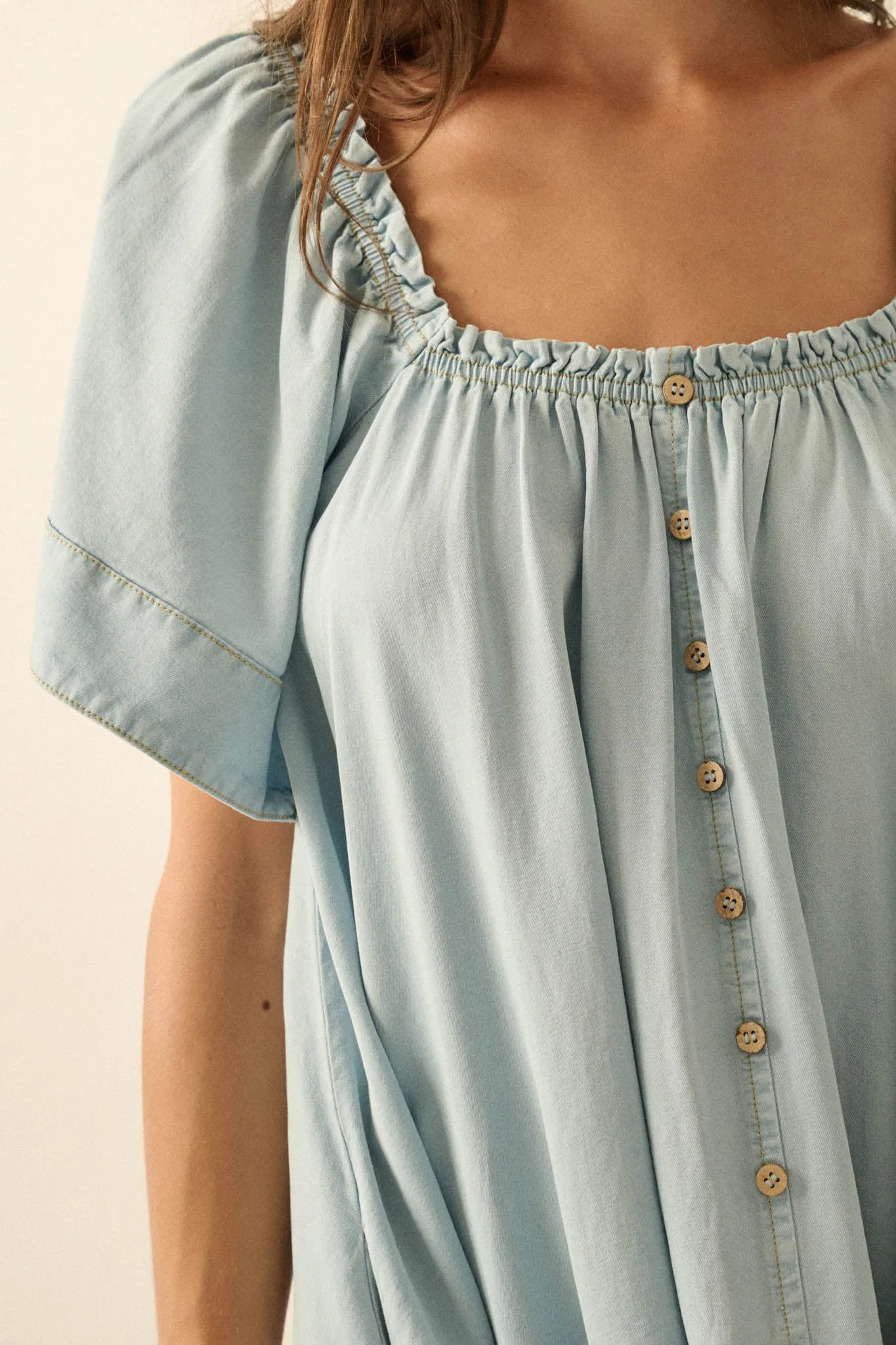 Morning Skies Denim Square-Neck Mini Shift Dress sold by Promesa product image thumbnail 5
