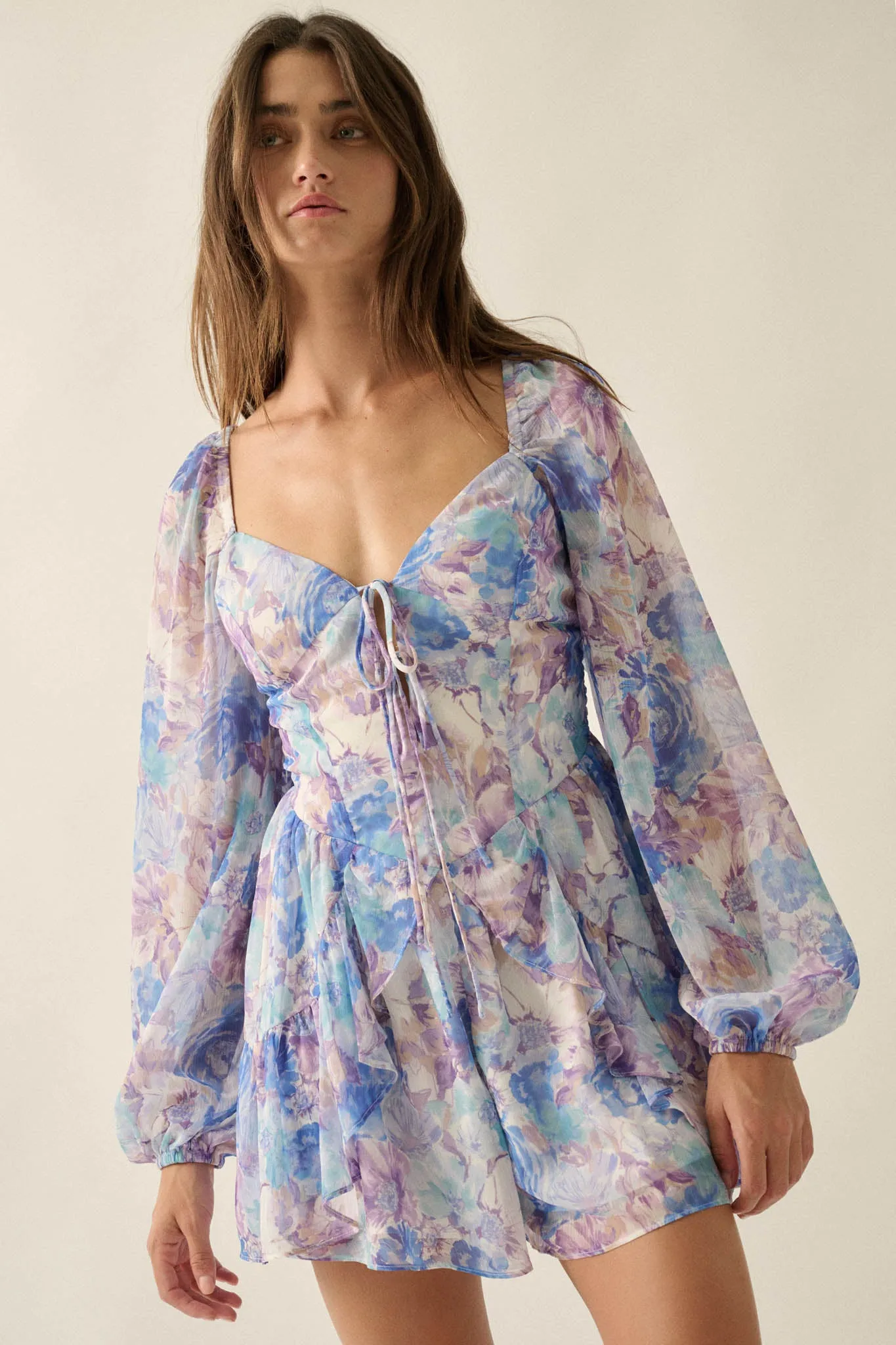 Pretty in Pastel Floral Chiffon Tie-Front Romper sold by Promesa product image thumbnail 5