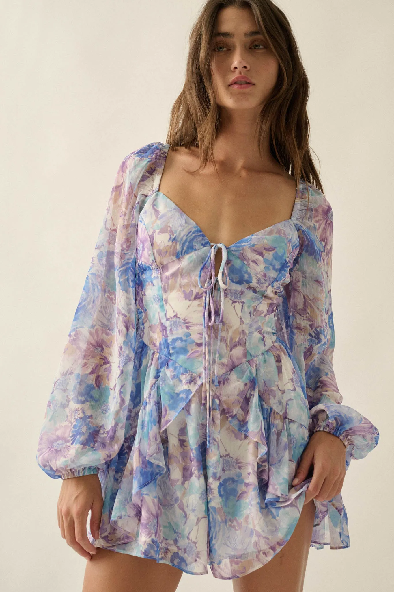 Pretty in Pastel Floral Chiffon Tie-Front Romper sold by Promesa