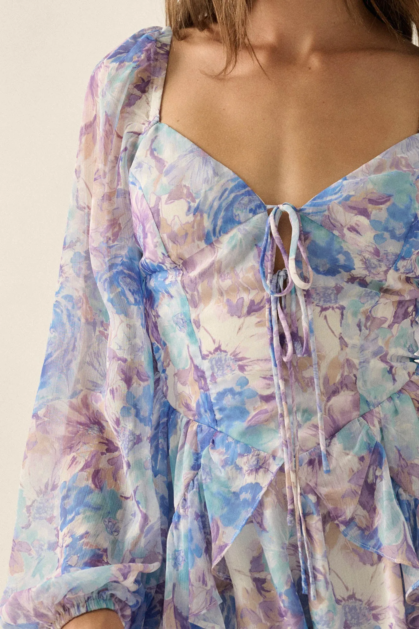 Pretty in Pastel Floral Chiffon Tie-Front Romper sold by Promesa product image thumbnail 4