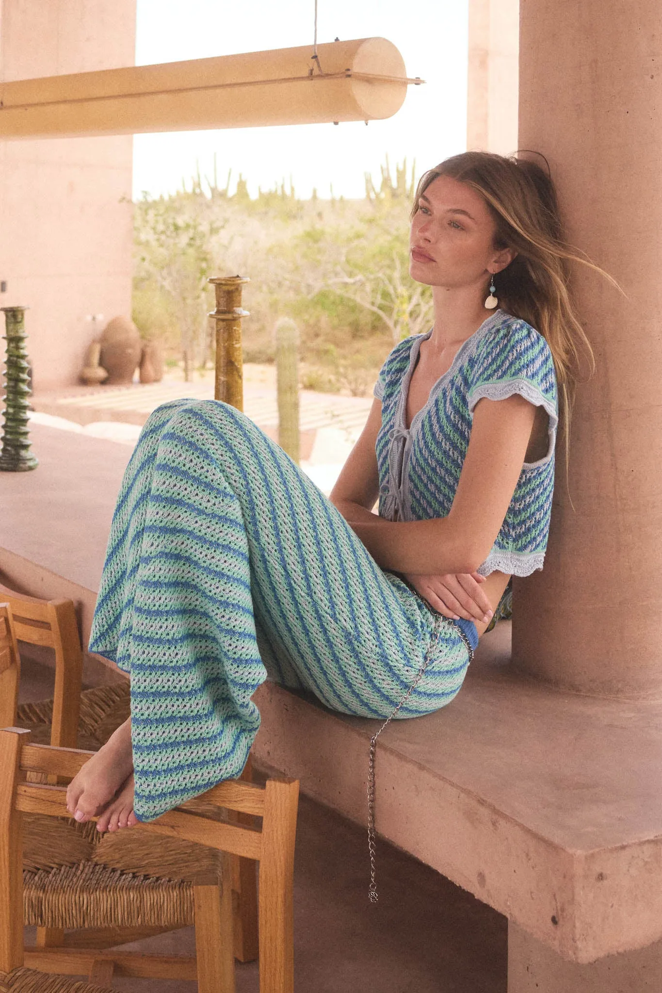 Summer Love Striped Crochet-Knit Tie-Front Top sold by Promesa product image thumbnail 3