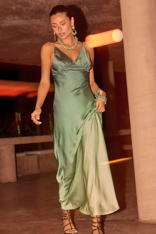 Afterglow Ombre Satin Bias-Cut Maxi Slip Dress made by Promesa