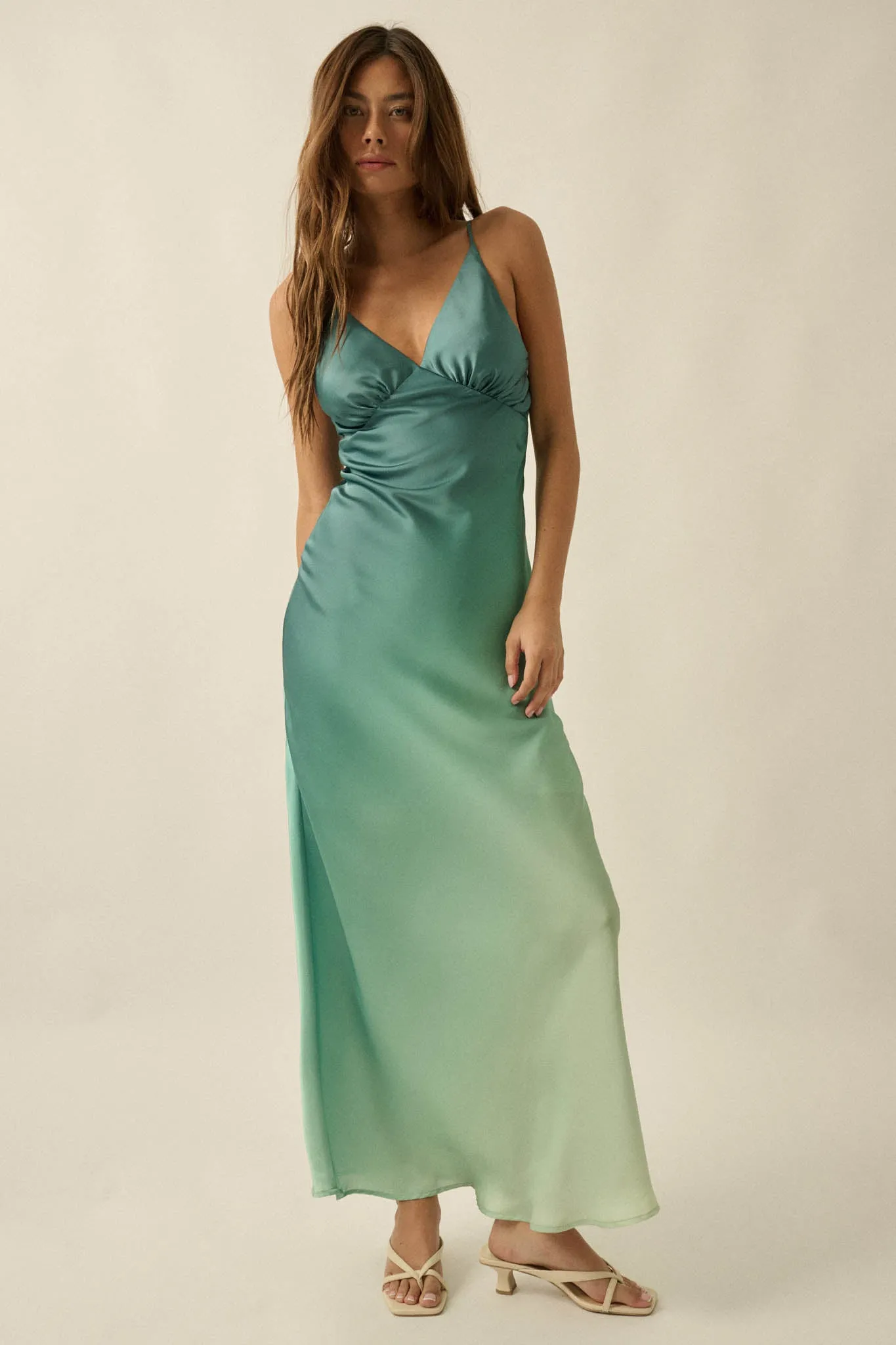 Afterglow Ombre Satin Bias-Cut Maxi Slip Dress sold by Promesa product image thumbnail 4