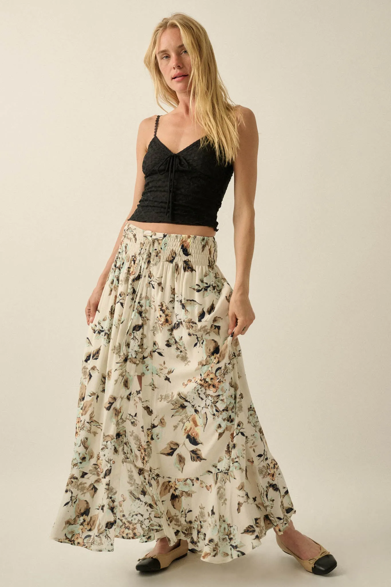 Flores Bonitas Floral Button-Front Maxi Skirt sold by Promesa product image thumbnail 4