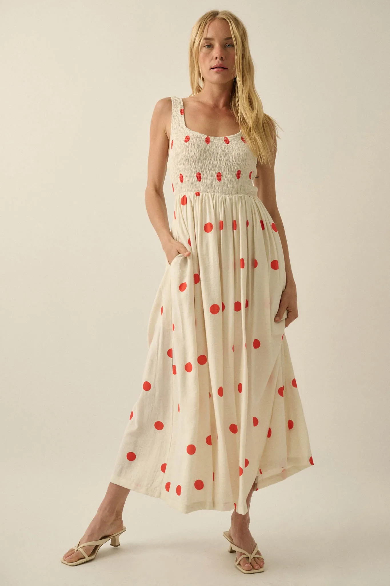 Soft Spot Polka Dot Smocked Square-Neck Maxi Dress sold by Promesa product image thumbnail 4