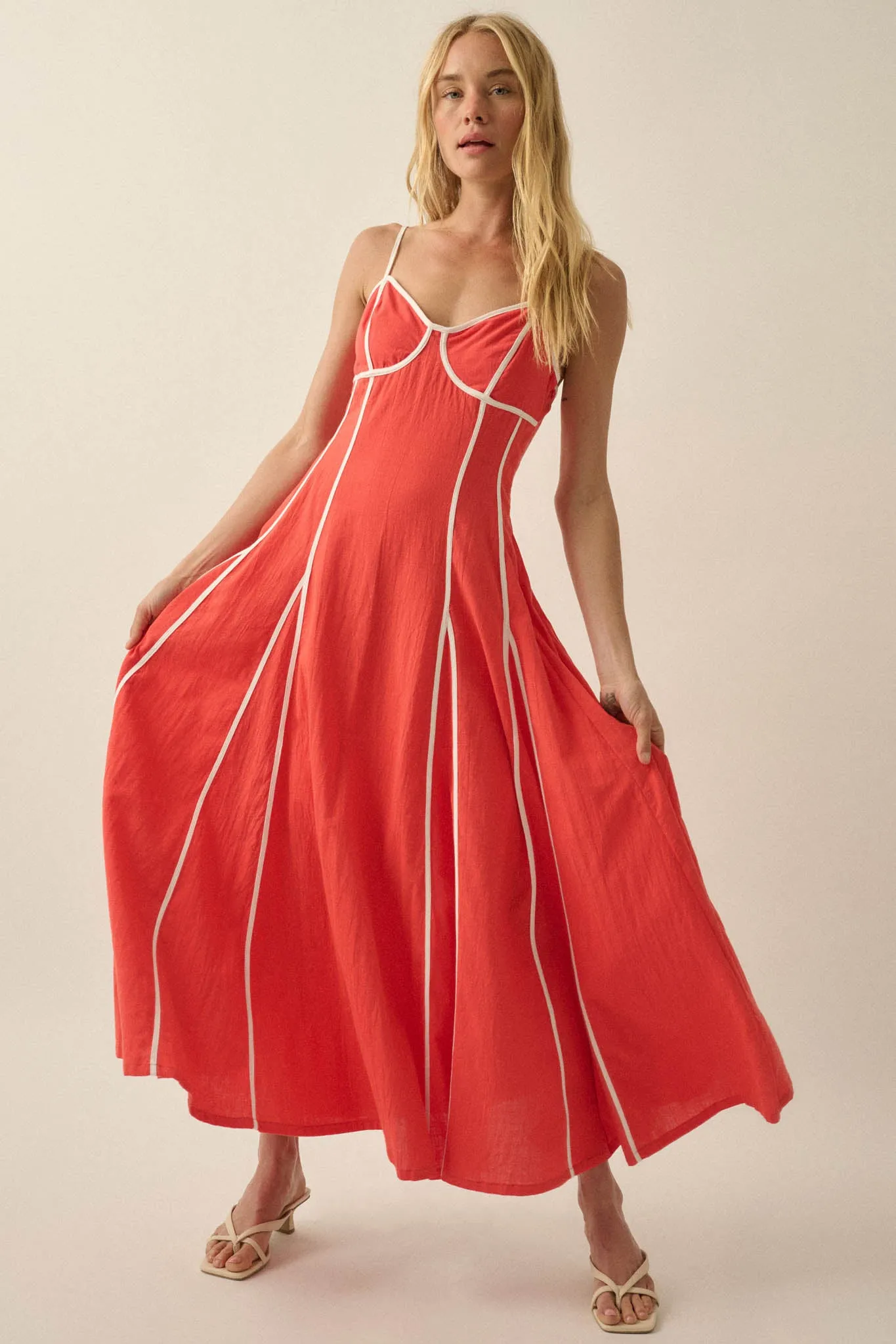 Just Breathe Cotton Piping-Trim Godet Maxi Dress sold by Promesa product image thumbnail 4