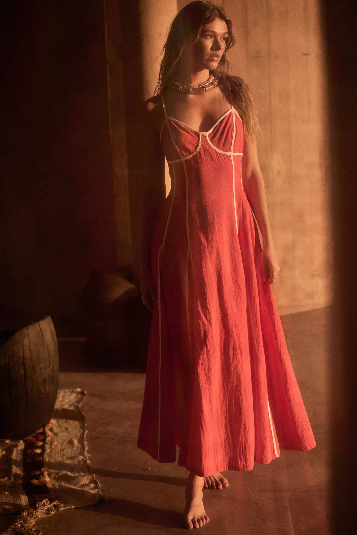 Just Breathe Cotton Piping-Trim Godet Maxi Dress sold by Promesa product image thumbnail 3