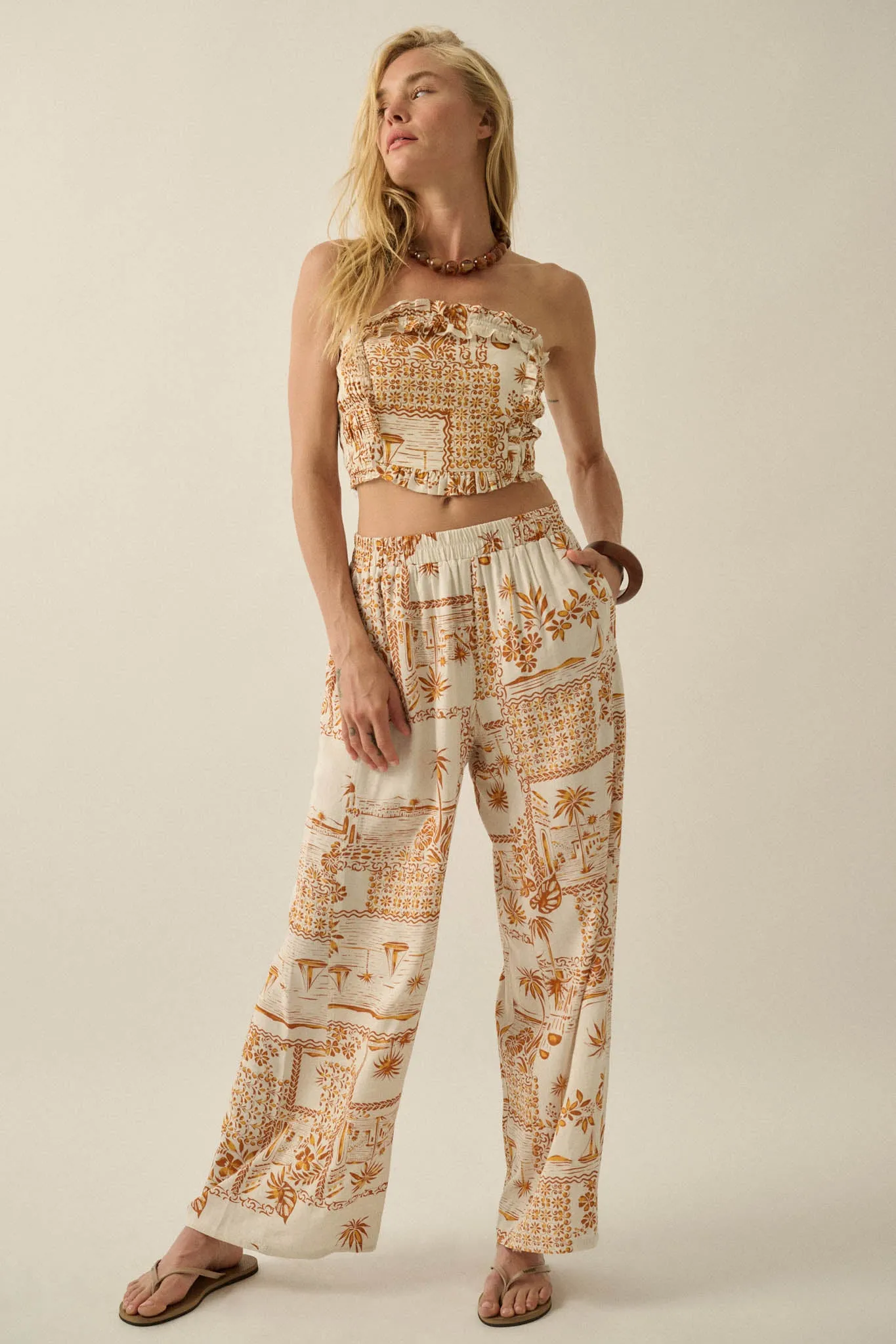 Fantasy Island Tropical-Print Wide-Leg Pants sold by Promesa product image thumbnail 4