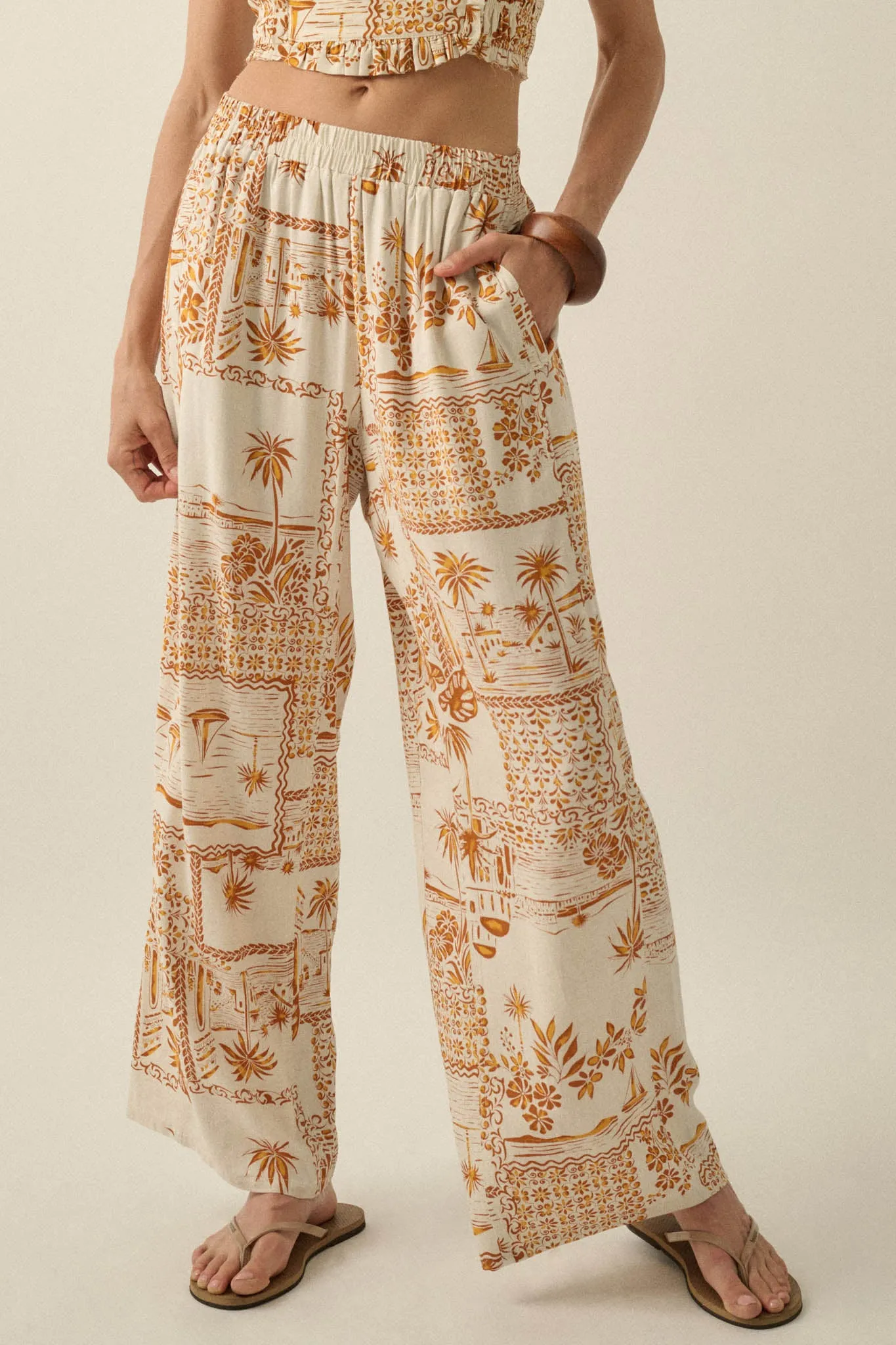 Fantasy Island Tropical-Print Wide-Leg Pants sold by Promesa product image thumbnail 5