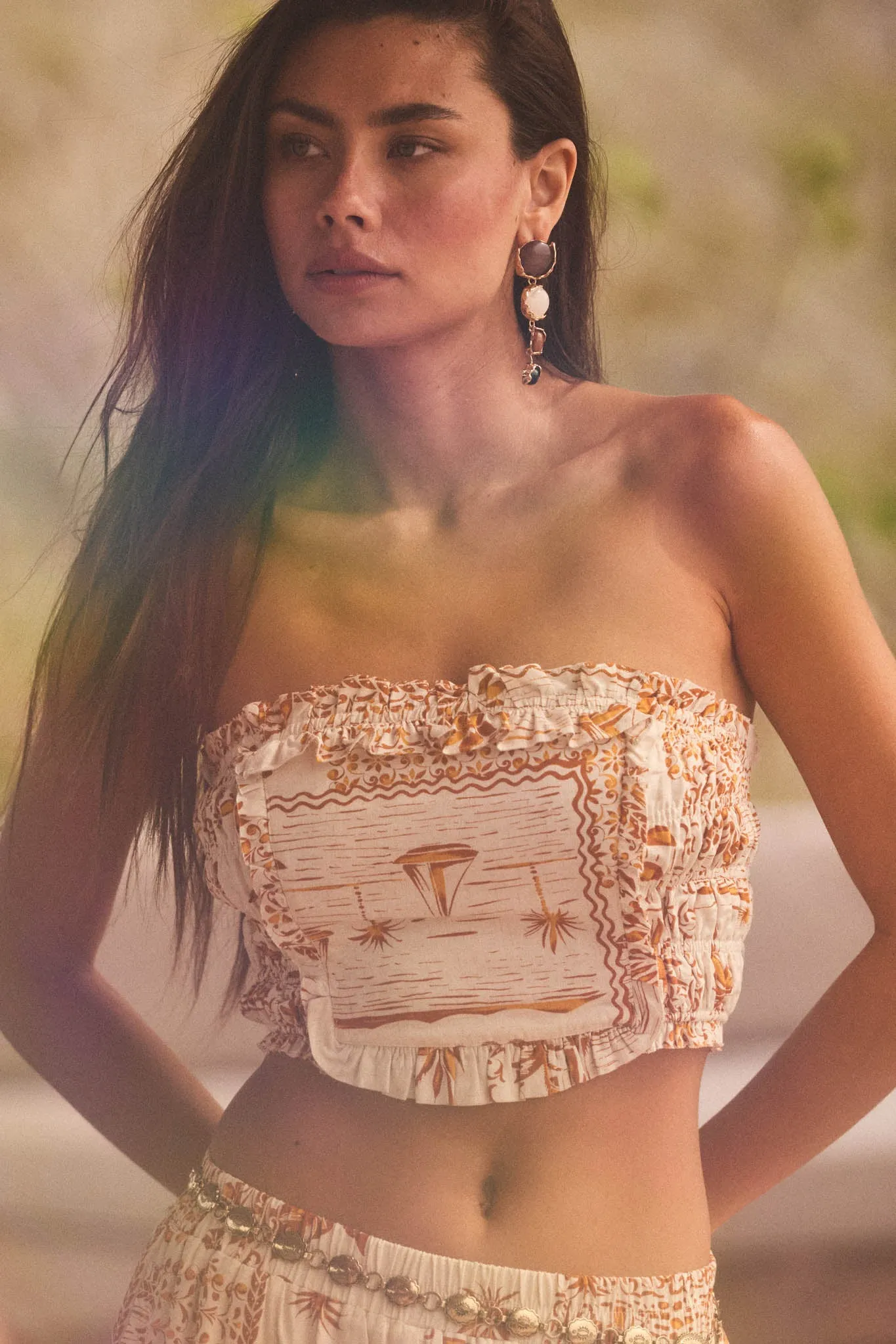 Island Breeze Tropical-Print Ruffle Bandeau Top sold by Promesa