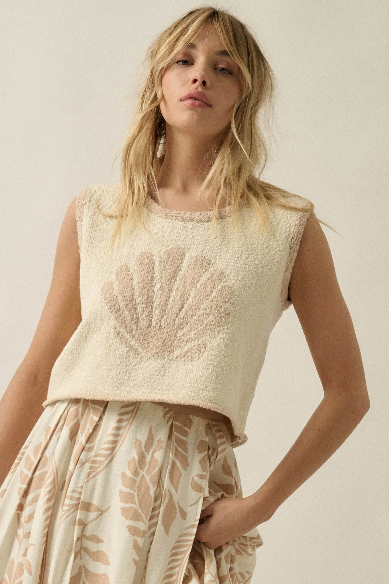Shell Yeah Textured Jacquard-Knit Sweater Tank Top sold by Promesa product image thumbnail 4