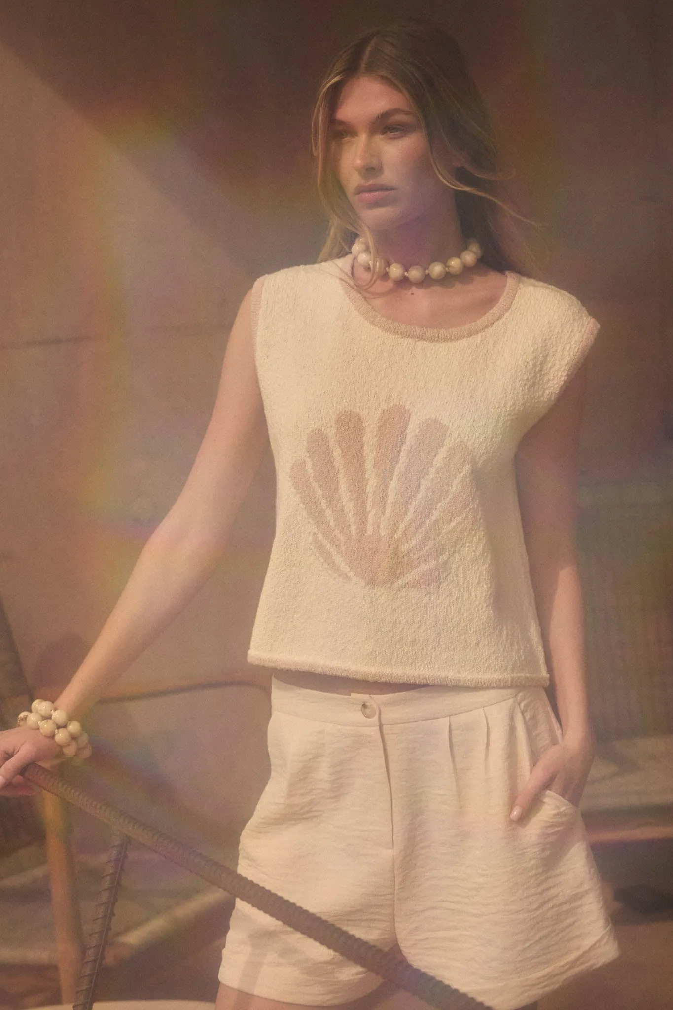 Shell Yeah Textured Jacquard-Knit Sweater Tank Top sold by Promesa product image thumbnail 3