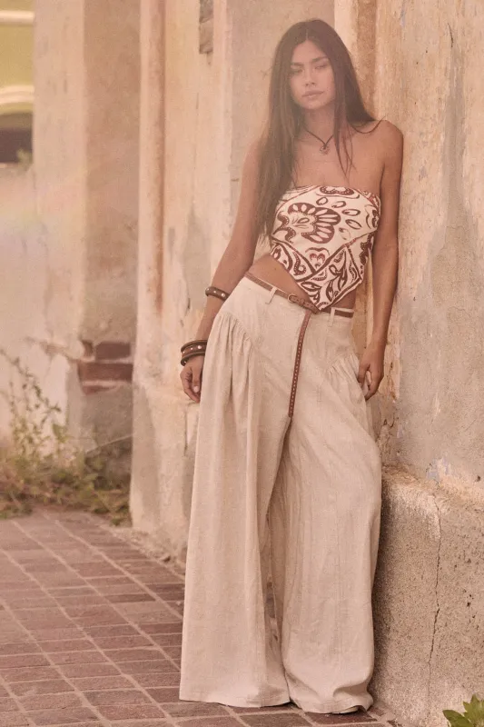 Natural Habitat Linen-Blend Gathered Wide-Leg Pants made by Promesa