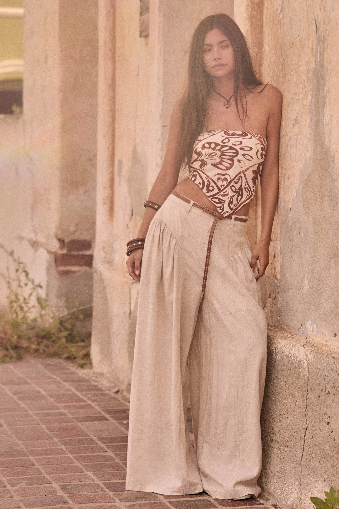 Natural Habitat Linen-Blend Gathered Wide-Leg Pants sold by Promesa