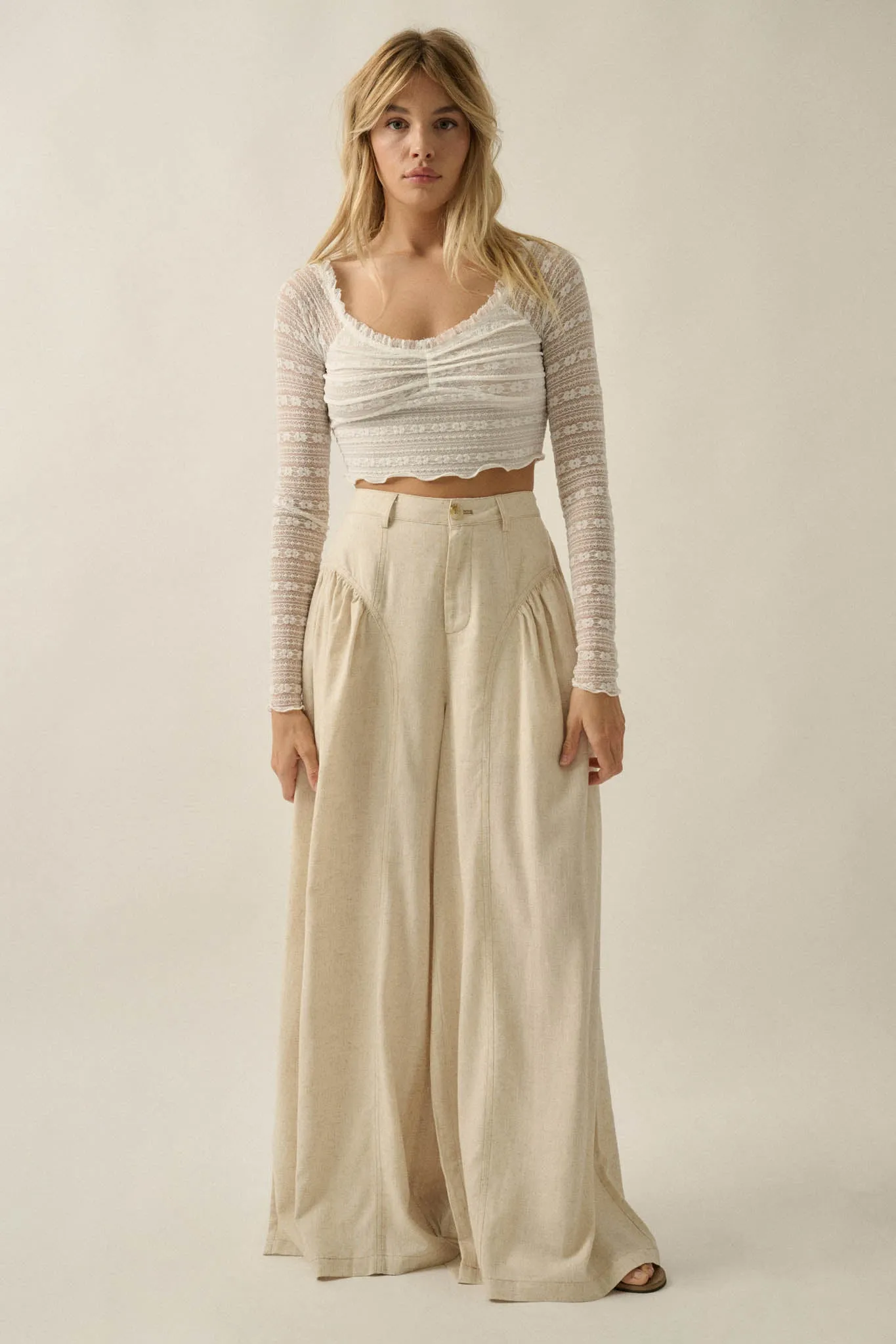 Natural Habitat Linen-Blend Gathered Wide-Leg Pants sold by Promesa product image thumbnail 4