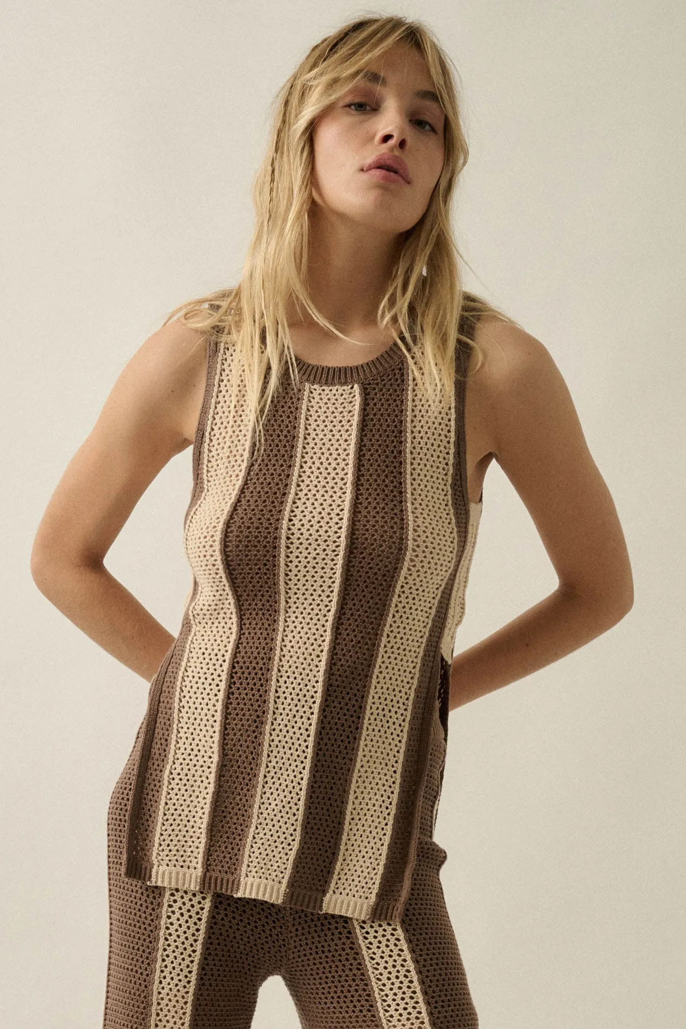 Sooner or Later Striped Crochet-Knit Tunic Tank Top sold by Promesa product image thumbnail 4