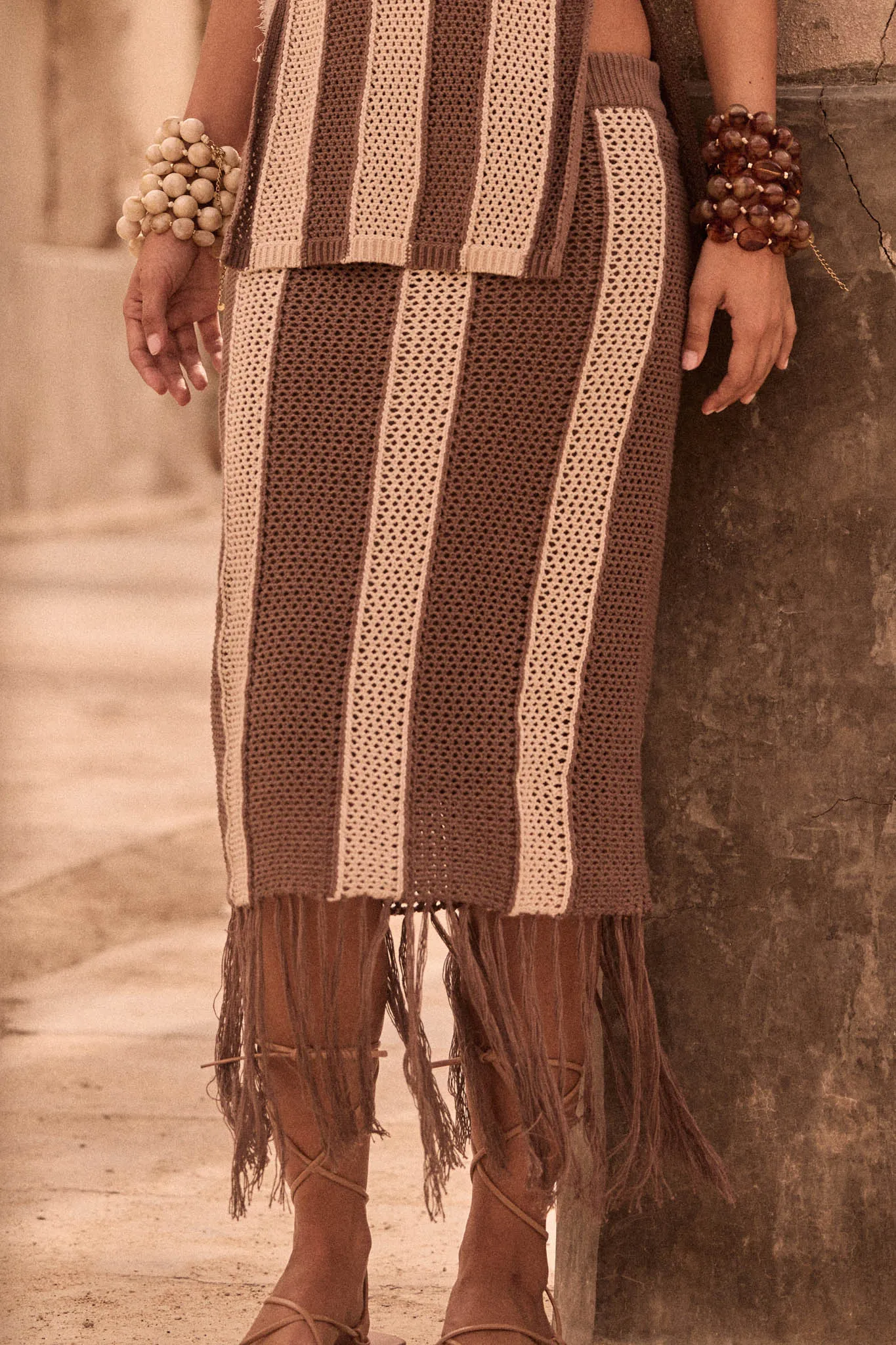 Someday Soon Striped Crochet-Knit Fringe Midi Skirt sold by Promesa product image thumbnail 2