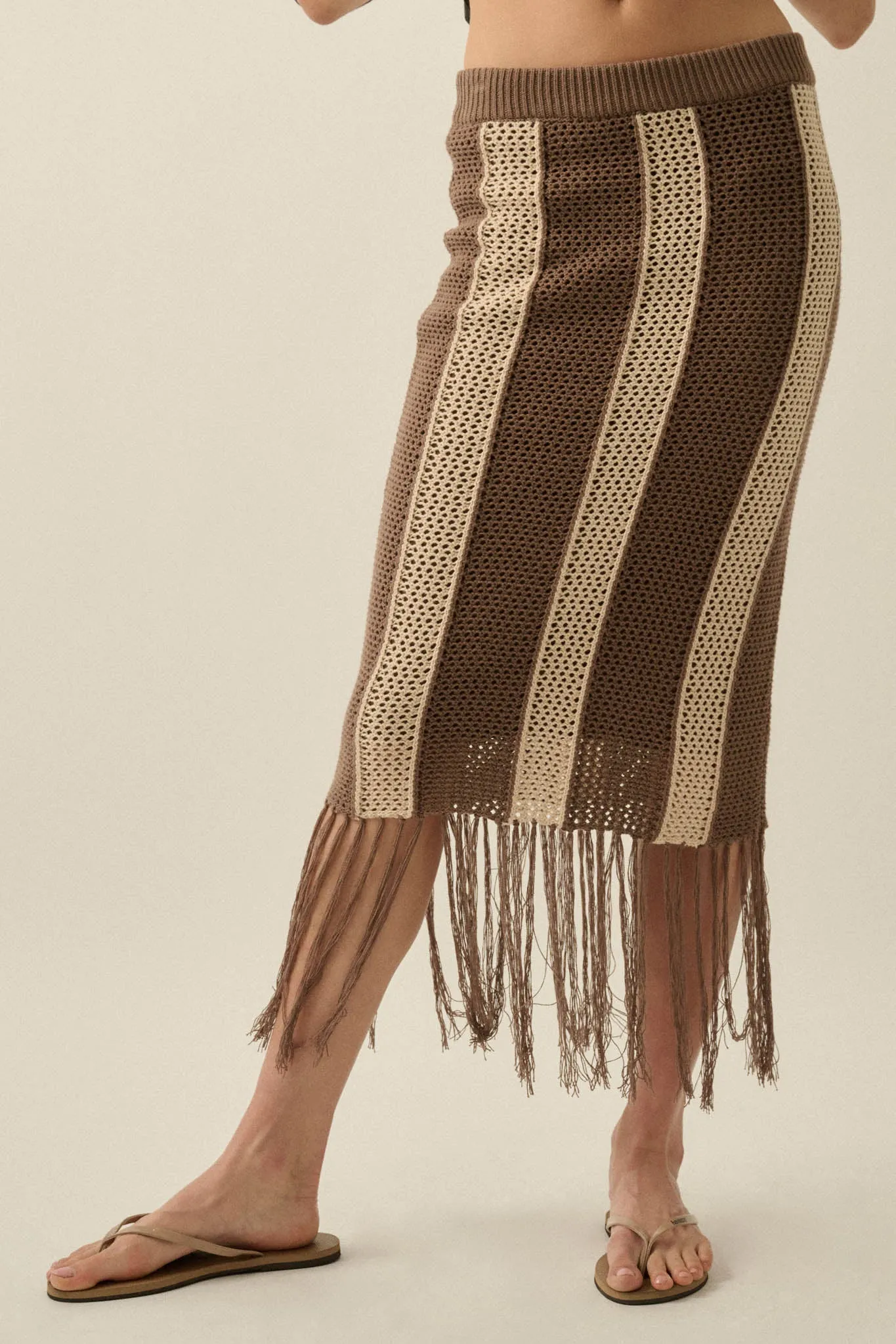 Someday Soon Striped Crochet-Knit Fringe Midi Skirt sold by Promesa product image thumbnail 4
