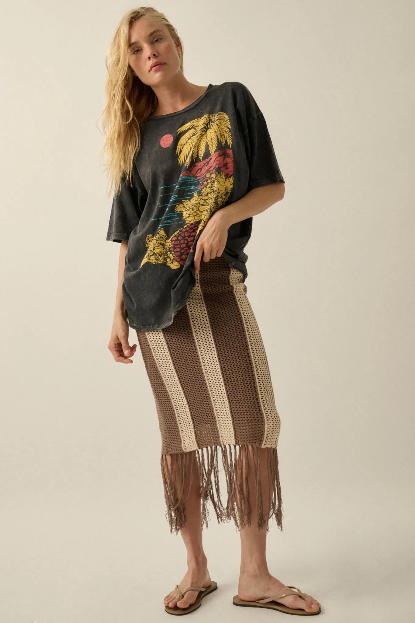 Someday Soon Striped Crochet-Knit Fringe Midi Skirt sold by Promesa product image thumbnail 5