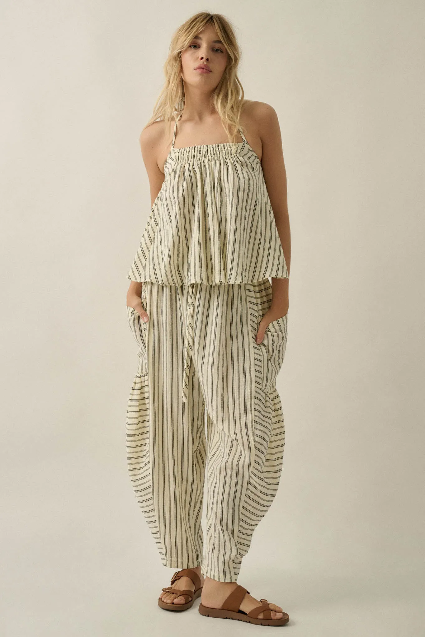 Line in the Sand Striped Cotton Barrel Pants sold by Promesa product image thumbnail 4