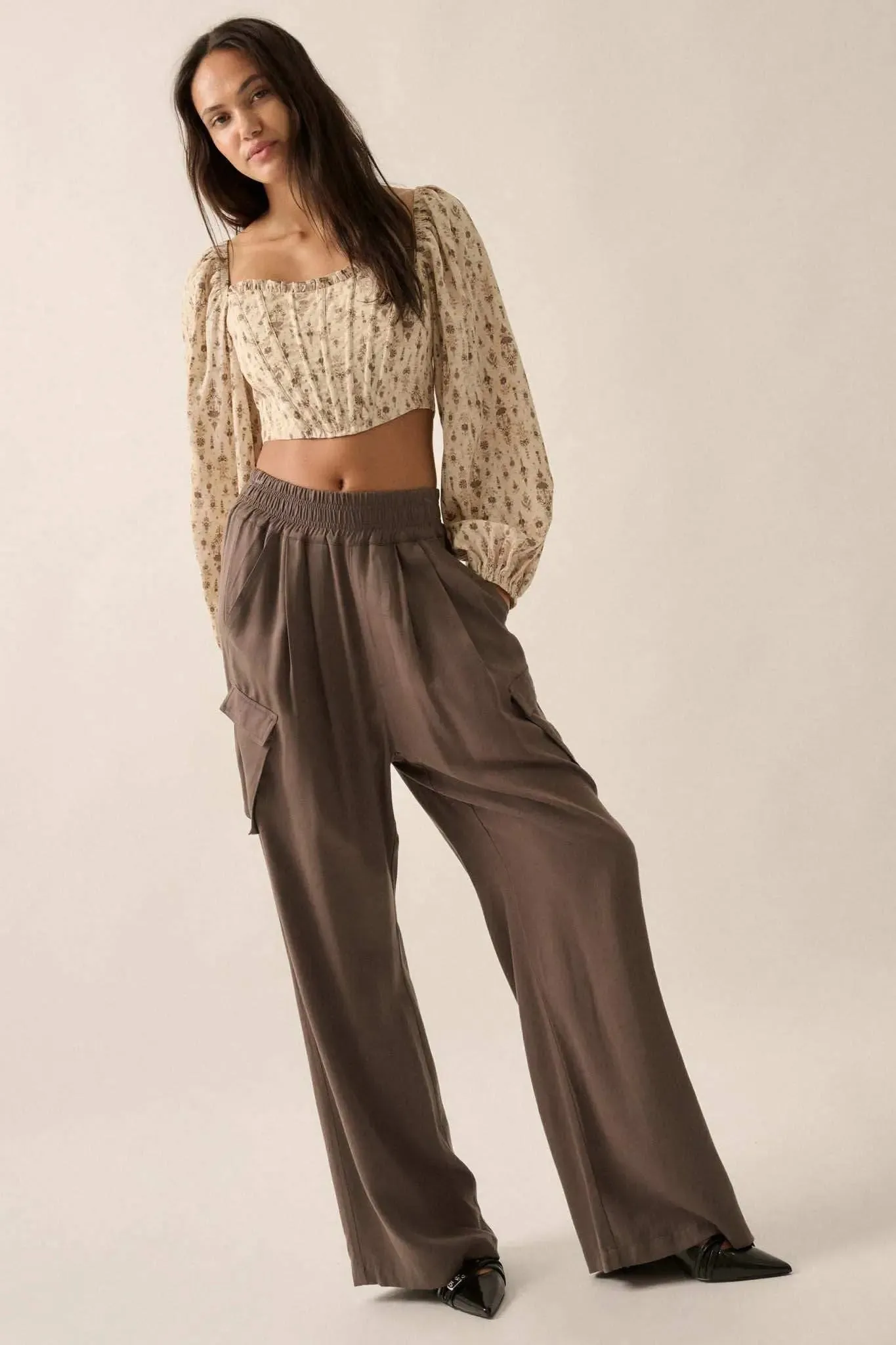 Walk On Wide-Leg Twill Cargo Pants sold by Promesa product image thumbnail 4