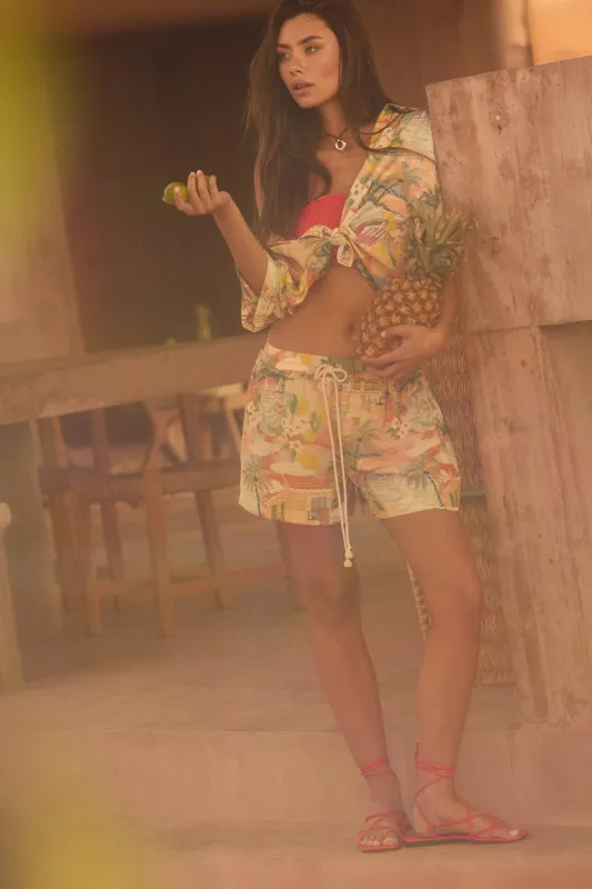 Caribbean Dream Tropical-Print Drawstring Shorts made by Promesa