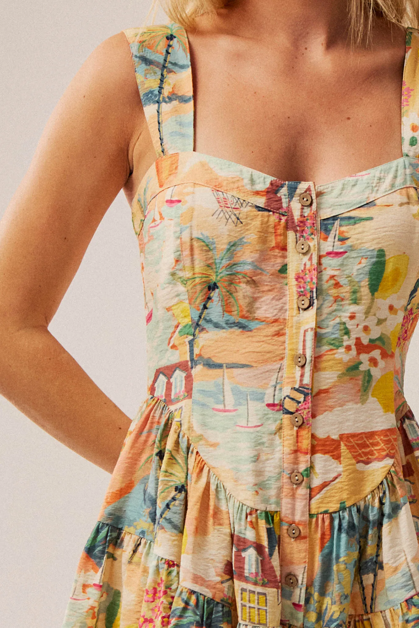 Jamaican Me Crazy Tropical-Print Tiered Romper sold by Promesa product image thumbnail 5