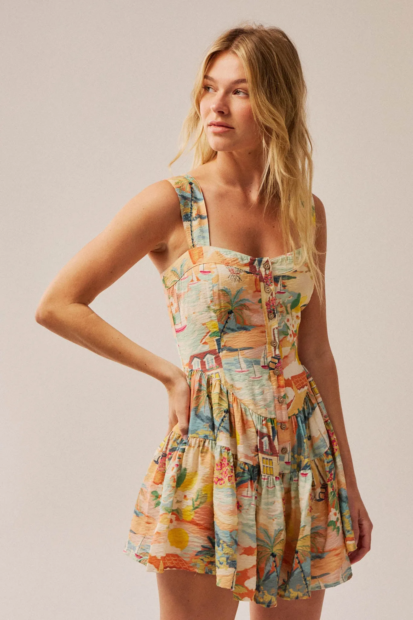 Jamaican Me Crazy Tropical-Print Tiered Romper sold by Promesa product image thumbnail 4