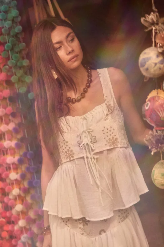Cottage Garden Floral-Embroidered Peasant Tank Top made by Promesa