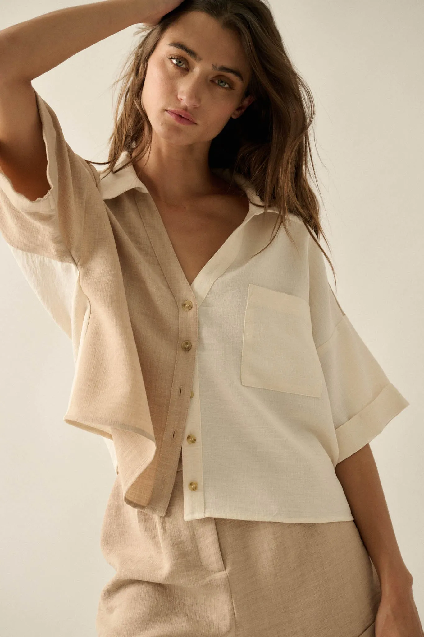 Double Talk Colorblock Short-Sleeve Pocket Shirt sold by Promesa product image thumbnail 4