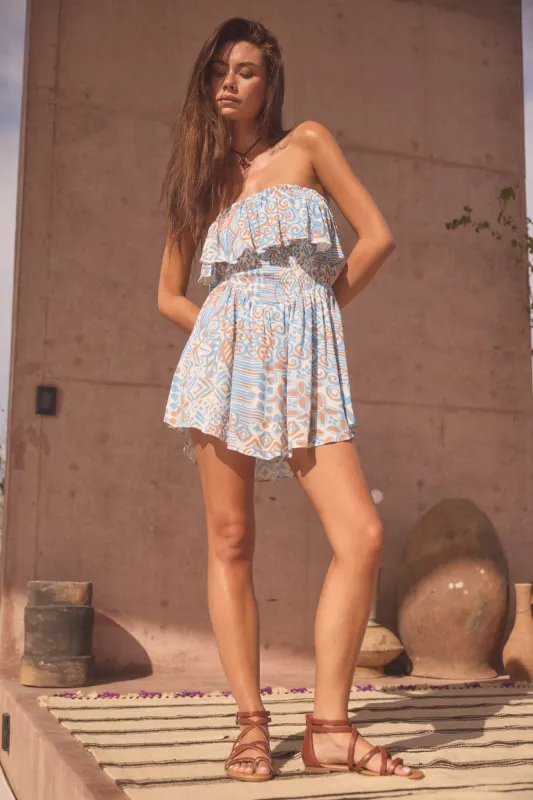 Voyaging Soul Batik-Print Strapless Flounce Romper made by Promesa