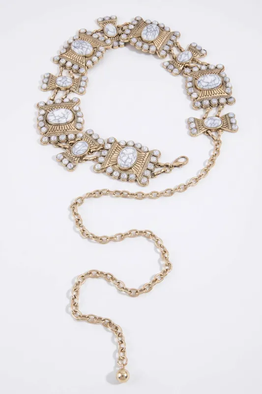 Hollyridge White Turquoise Concho Chain Belt made by Promesa