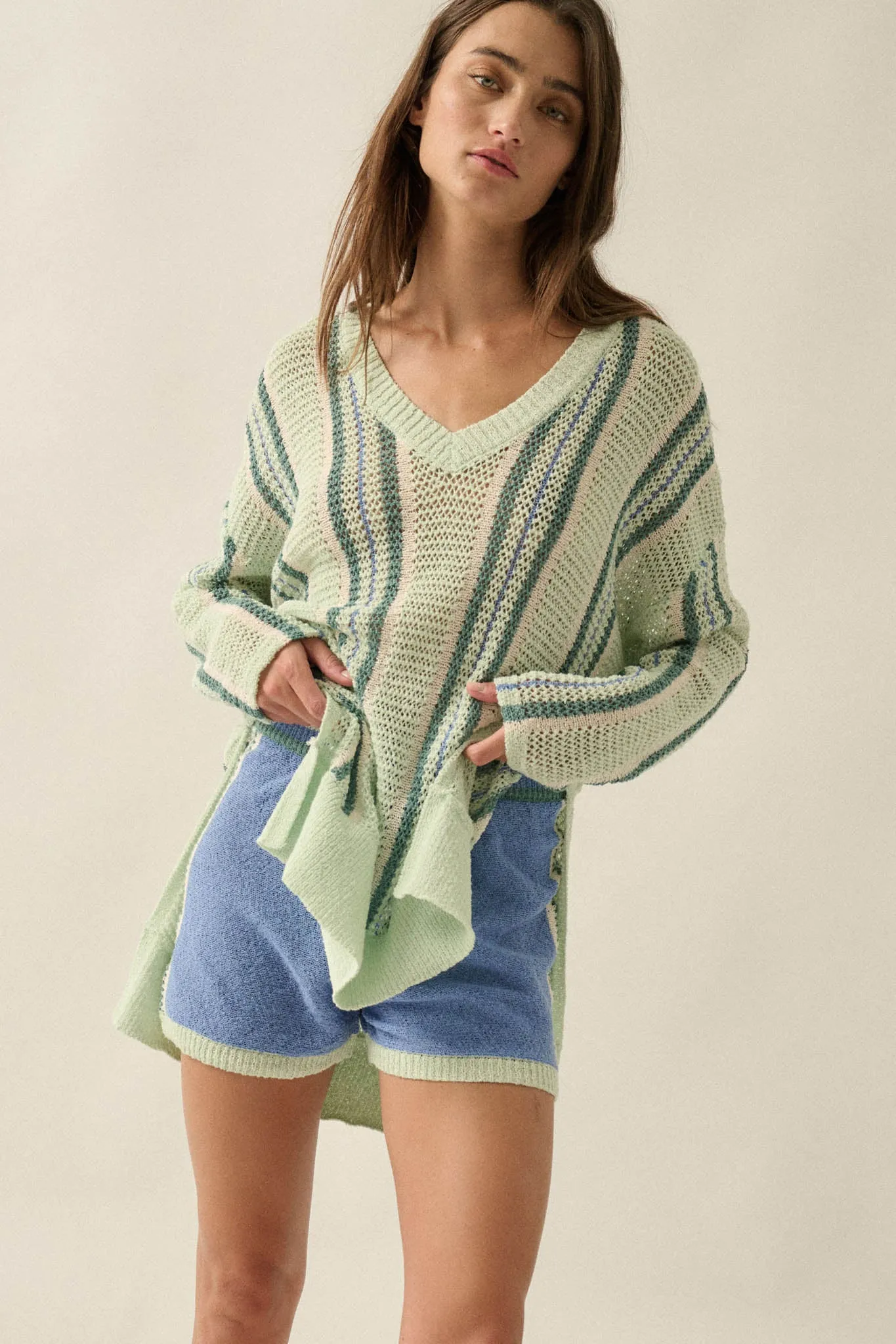 High Tide Stripe-Detail Knit Sweater Shorts sold by Promesa product image thumbnail 4
