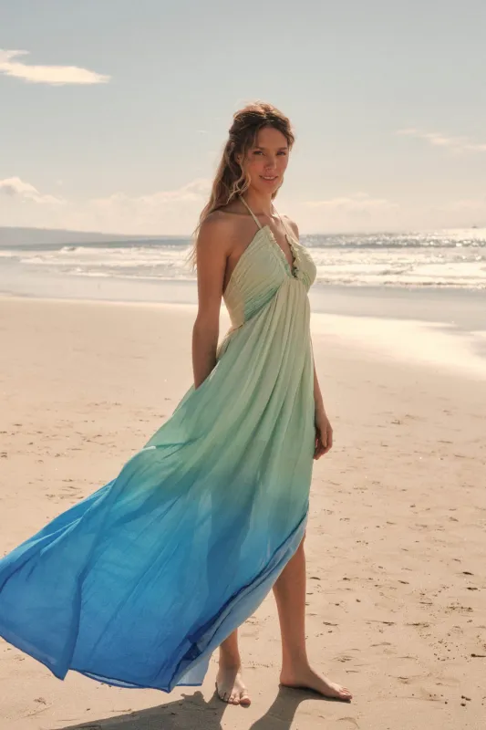 Shades of Summer Ombre Tie-Back Halter Maxi Dress made by Promesa