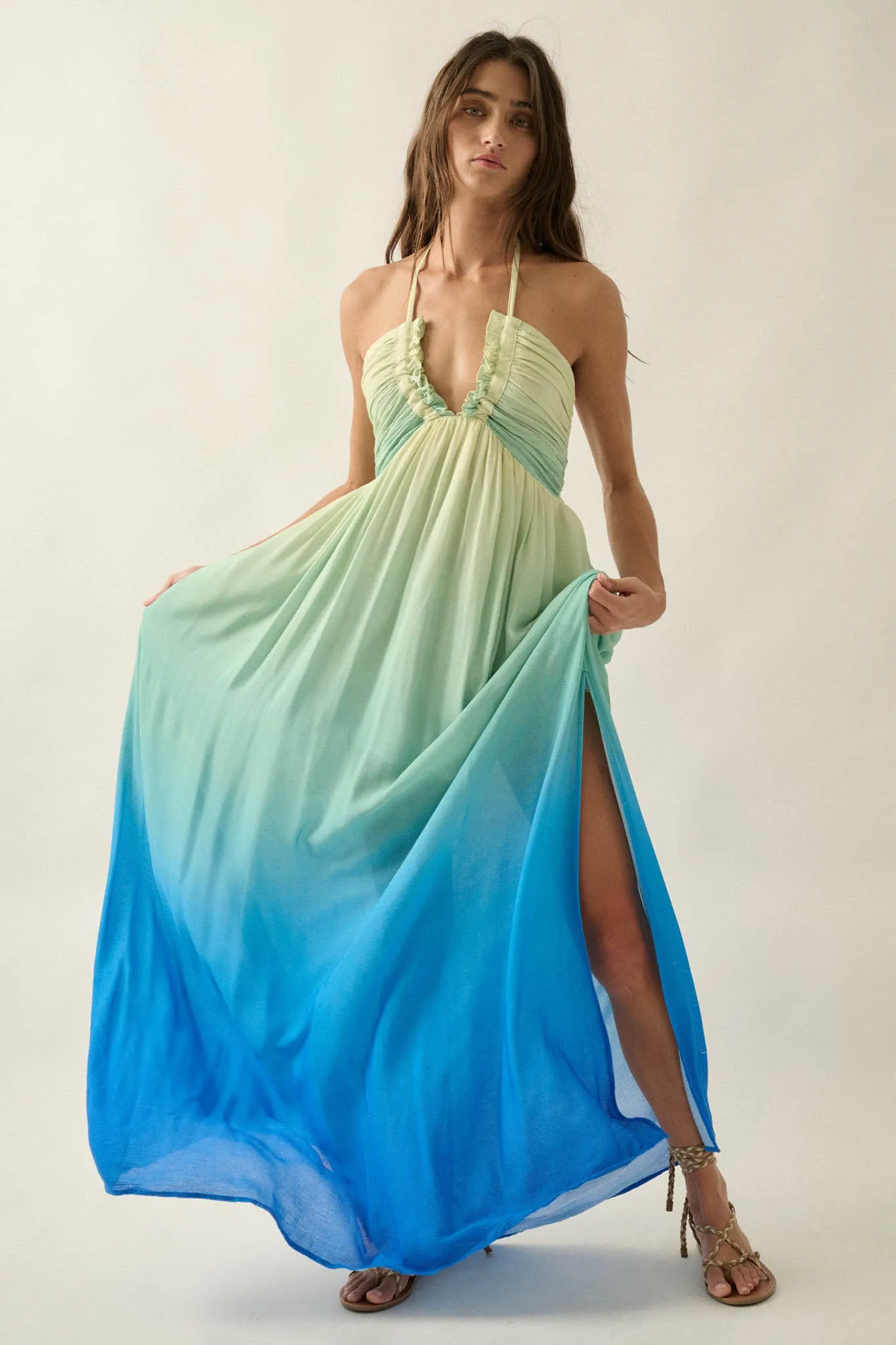 Shades of Summer Ombre Tie-Back Halter Maxi Dress sold by Promesa product image thumbnail 4