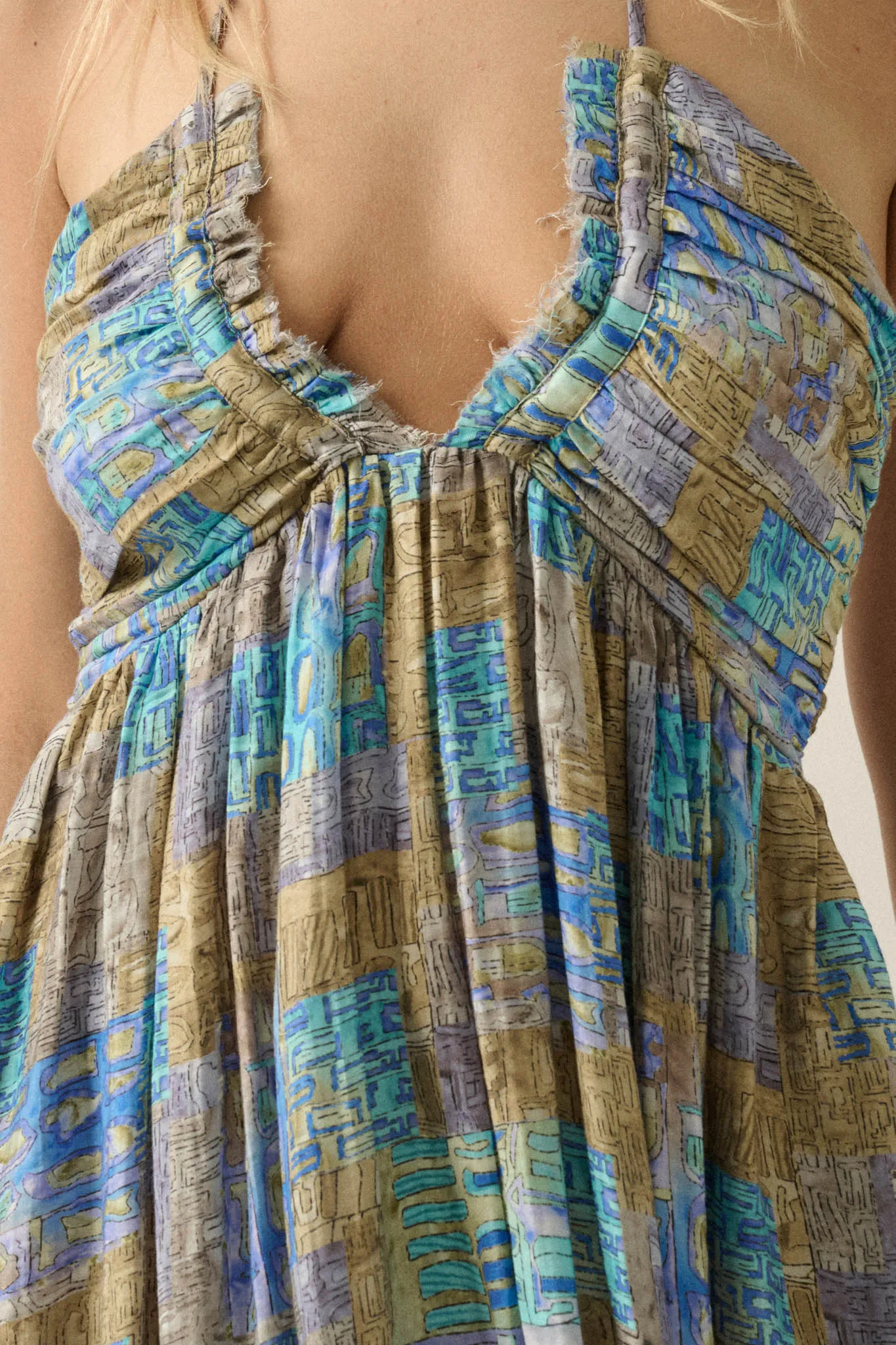 Mosaic Muse Abstract-Print Tie-Back Halter Maxi Dress sold by Promesa product image thumbnail 5