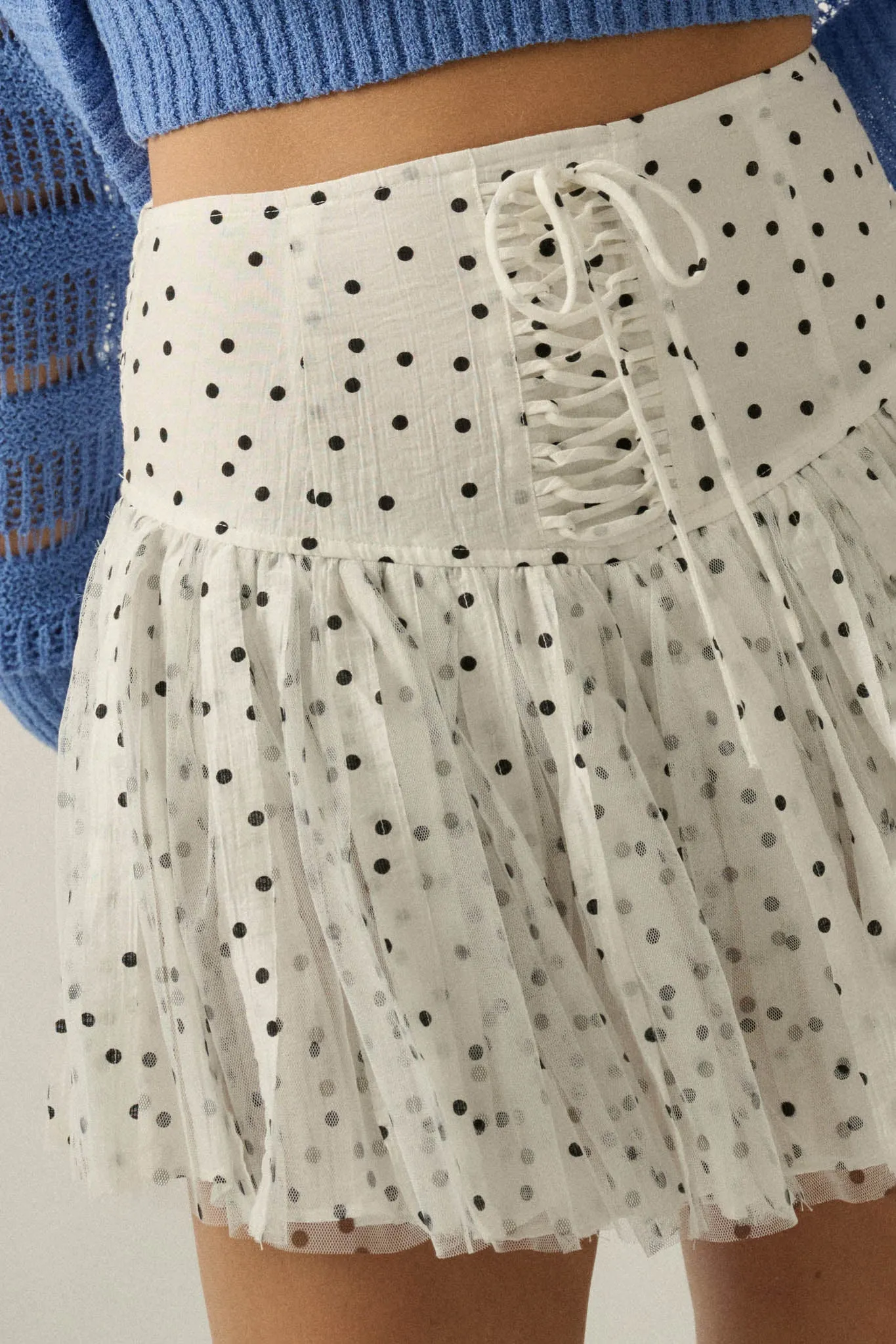 Bright Spot Polka Dot Lace-Up Drop-Waist Mini Skort sold by Promesa product image thumbnail 3