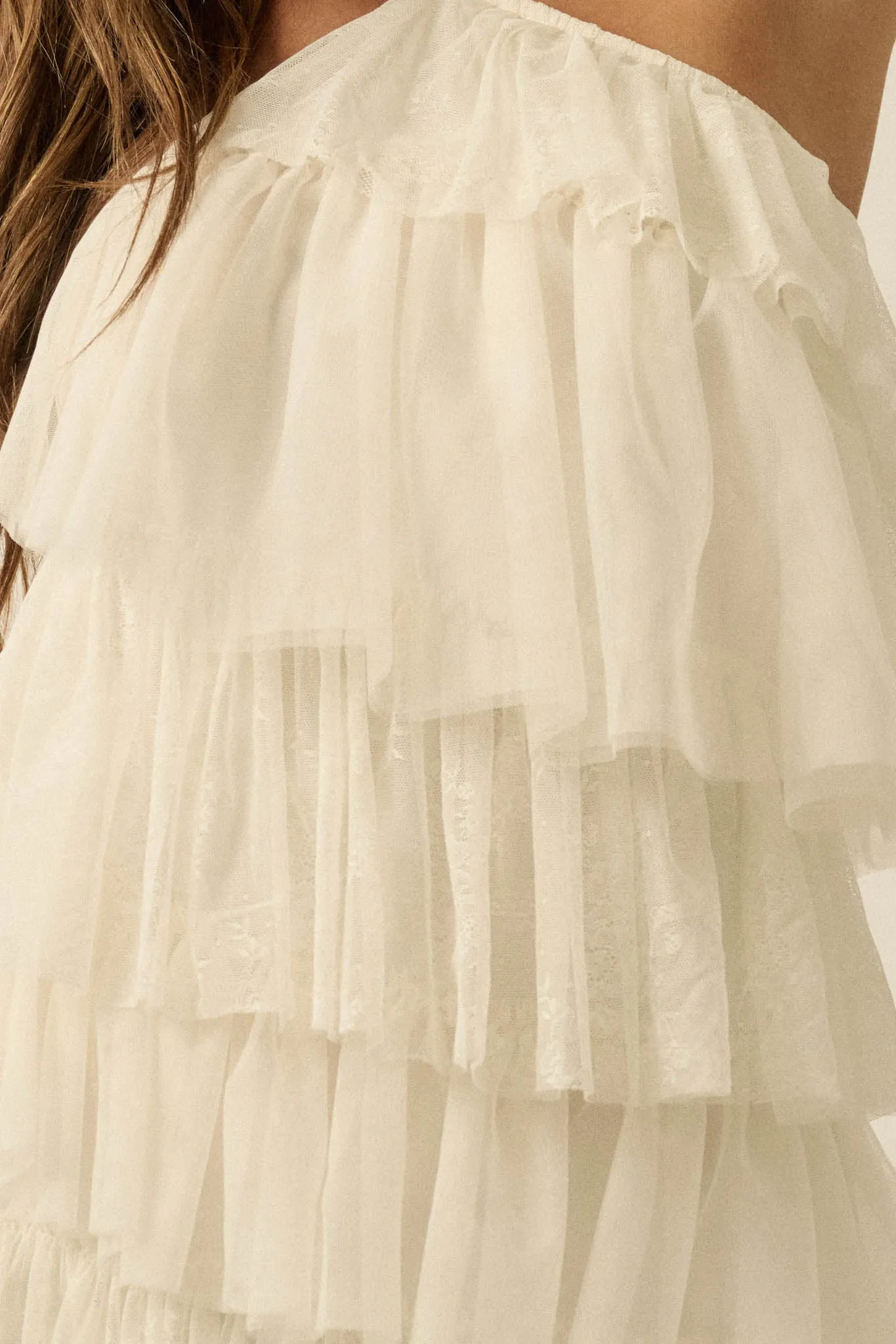 Frilly Flirt Ruffled Lace and Tulle Halter Mini Dress sold by Promesa product image thumbnail 5