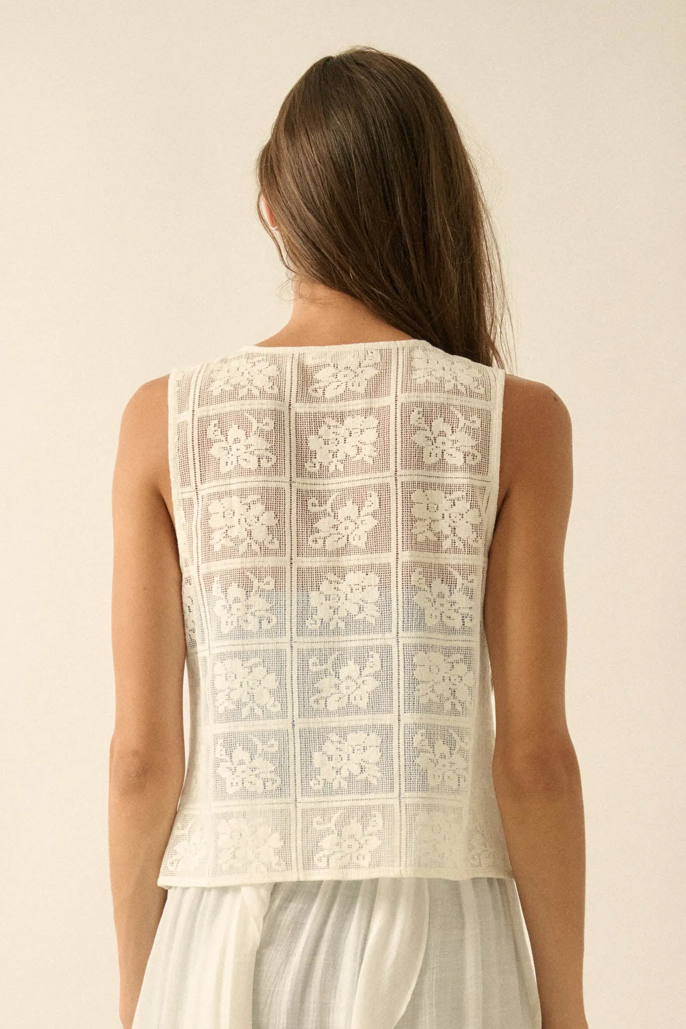 Gentle Soul Floral Lace Tie-Front Vest Top sold by Promesa product image thumbnail 2