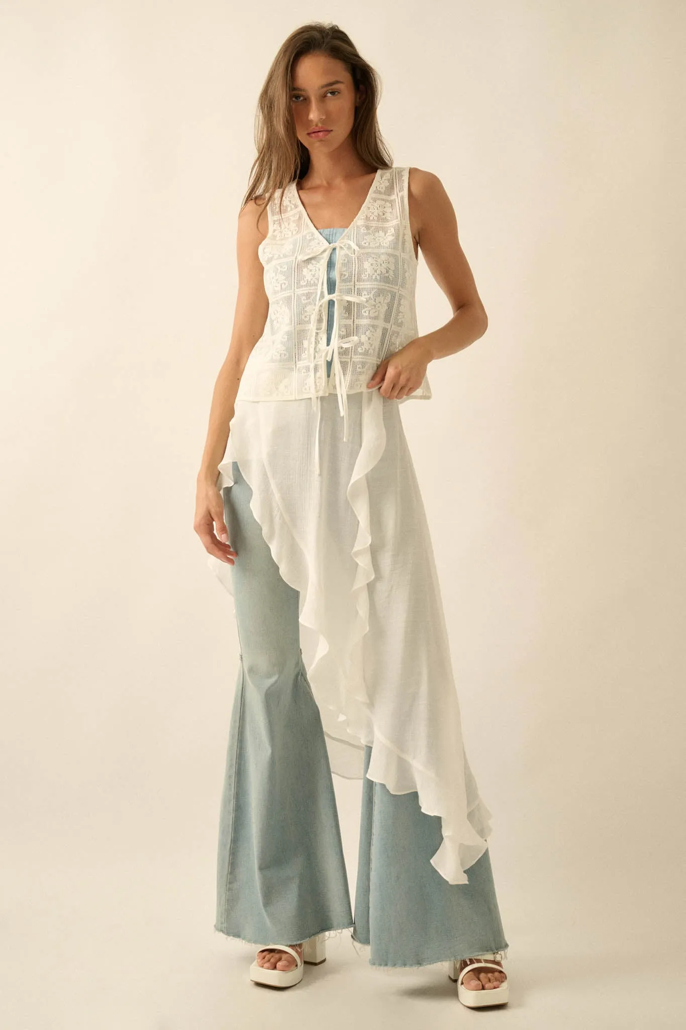 Gentle Soul Floral Lace Tie-Front Vest Top sold by Promesa product image thumbnail 3