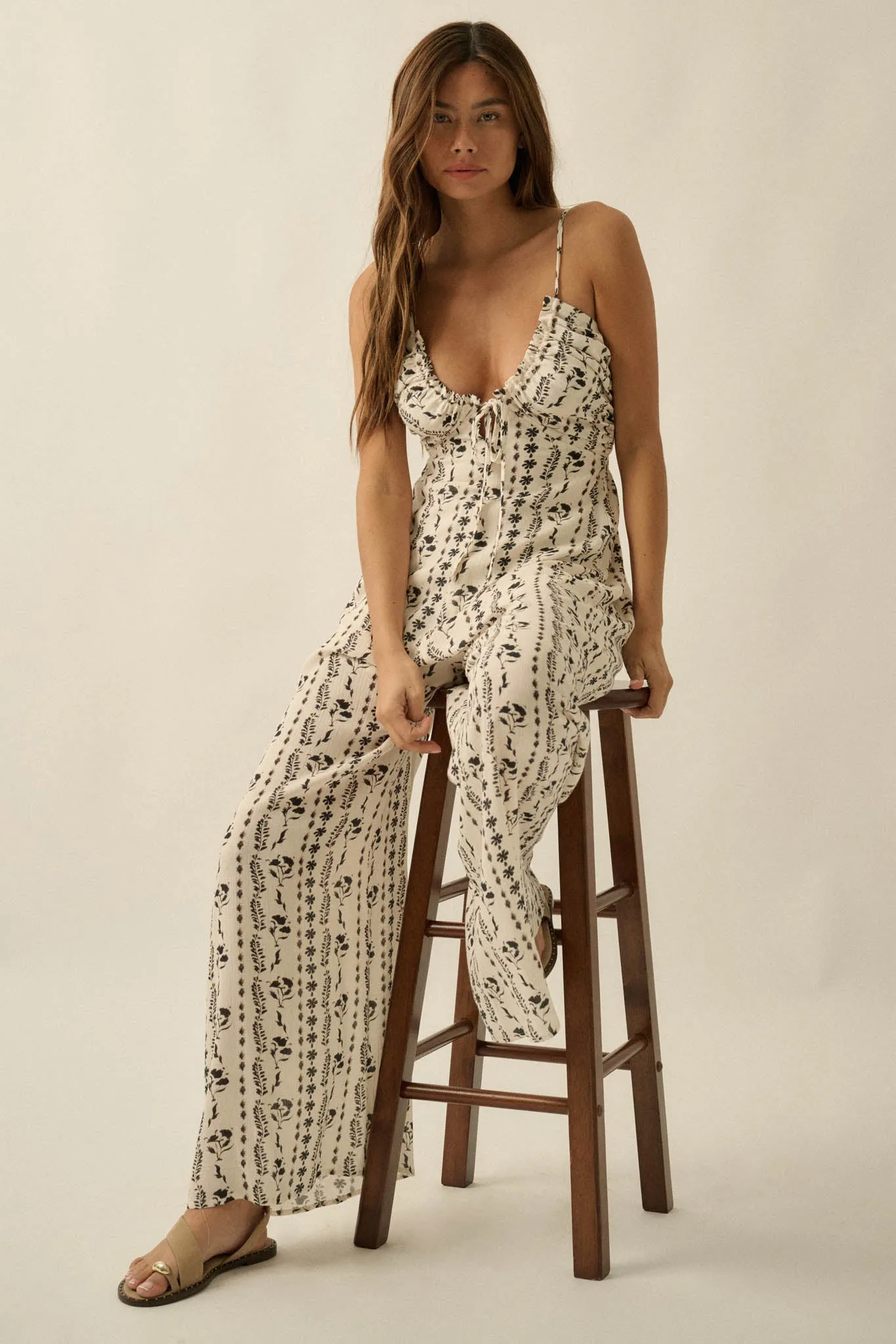Growing Strong Floral-Stripe Crepe Halter Jumpsuit sold by Promesa product image thumbnail 4