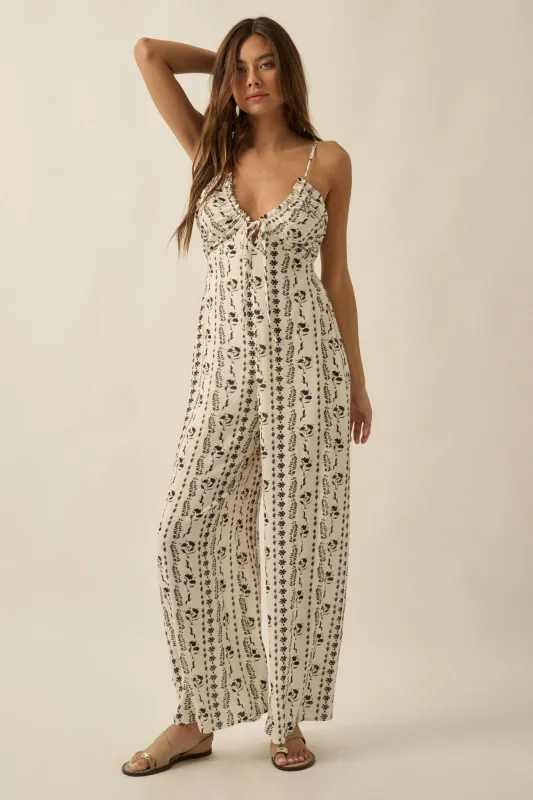 Growing Strong Floral-Stripe Crepe Halter Jumpsuit made by Promesa