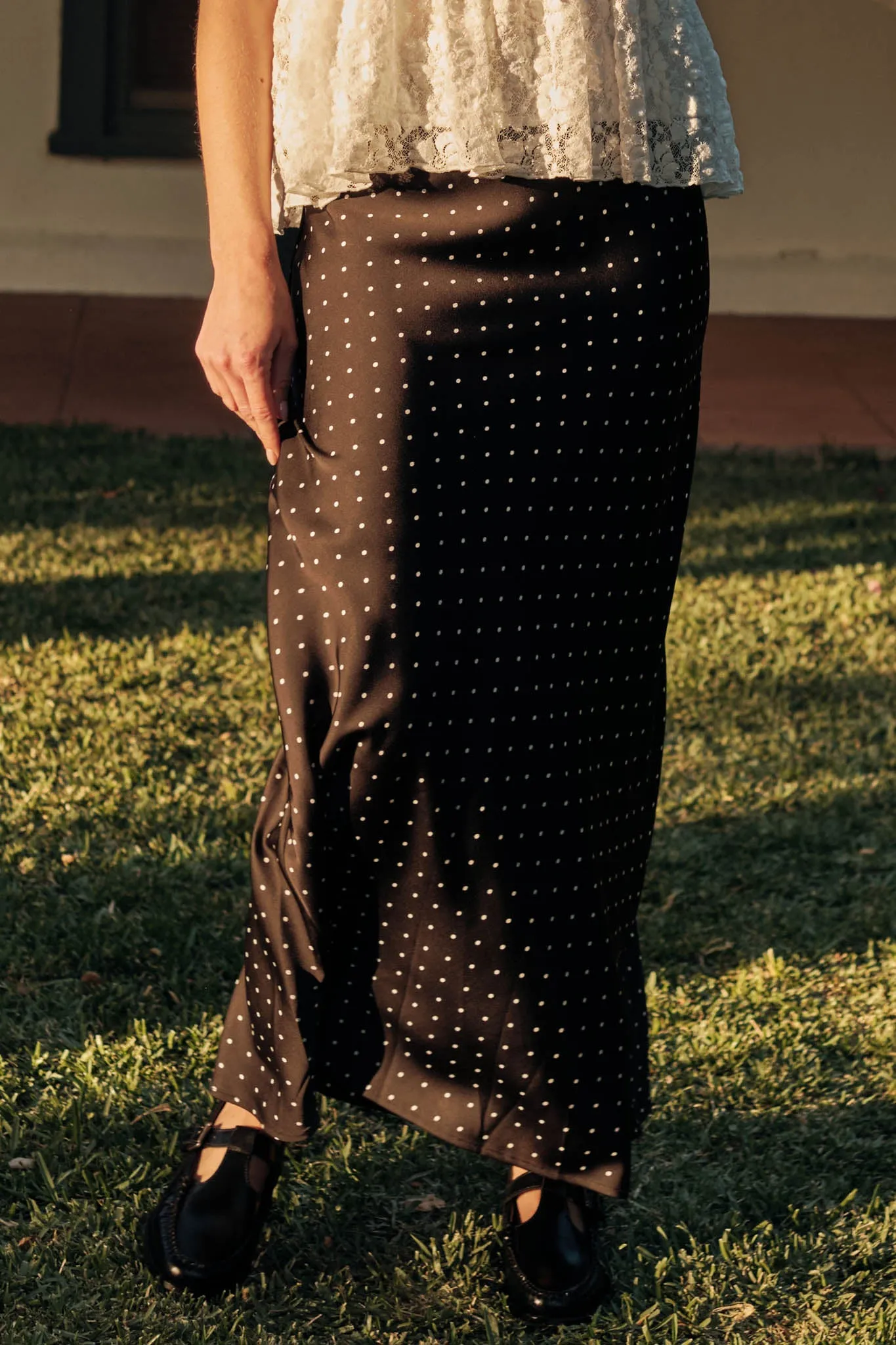 Connect the Dots Polka Dot Satin Maxi Skirt sold by Promesa product image thumbnail 2