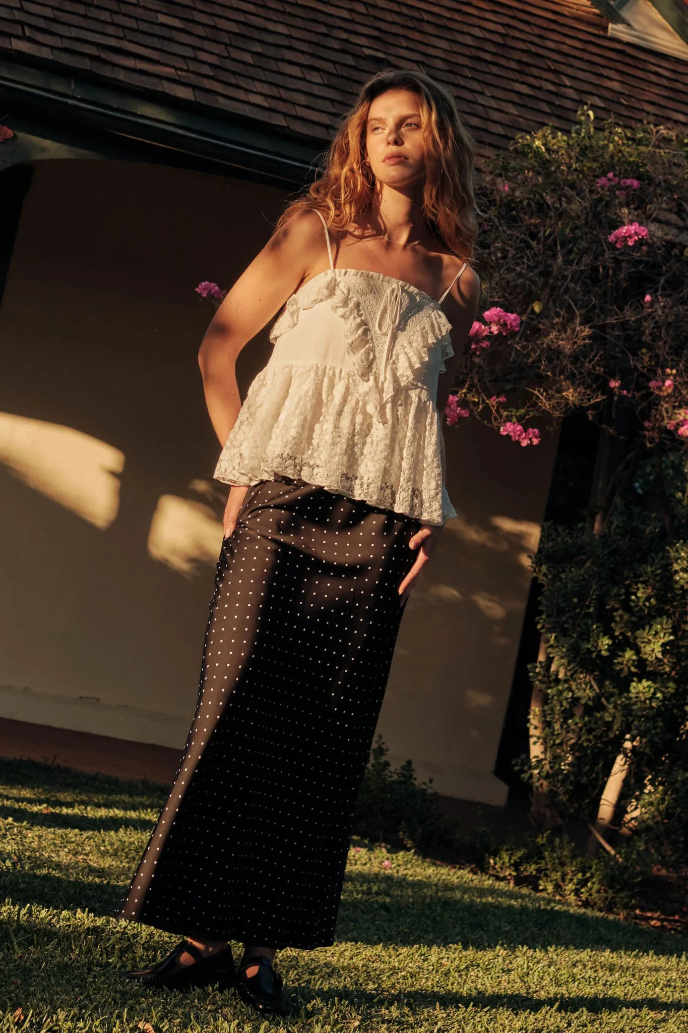 Connect the Dots Polka Dot Satin Maxi Skirt sold by Promesa