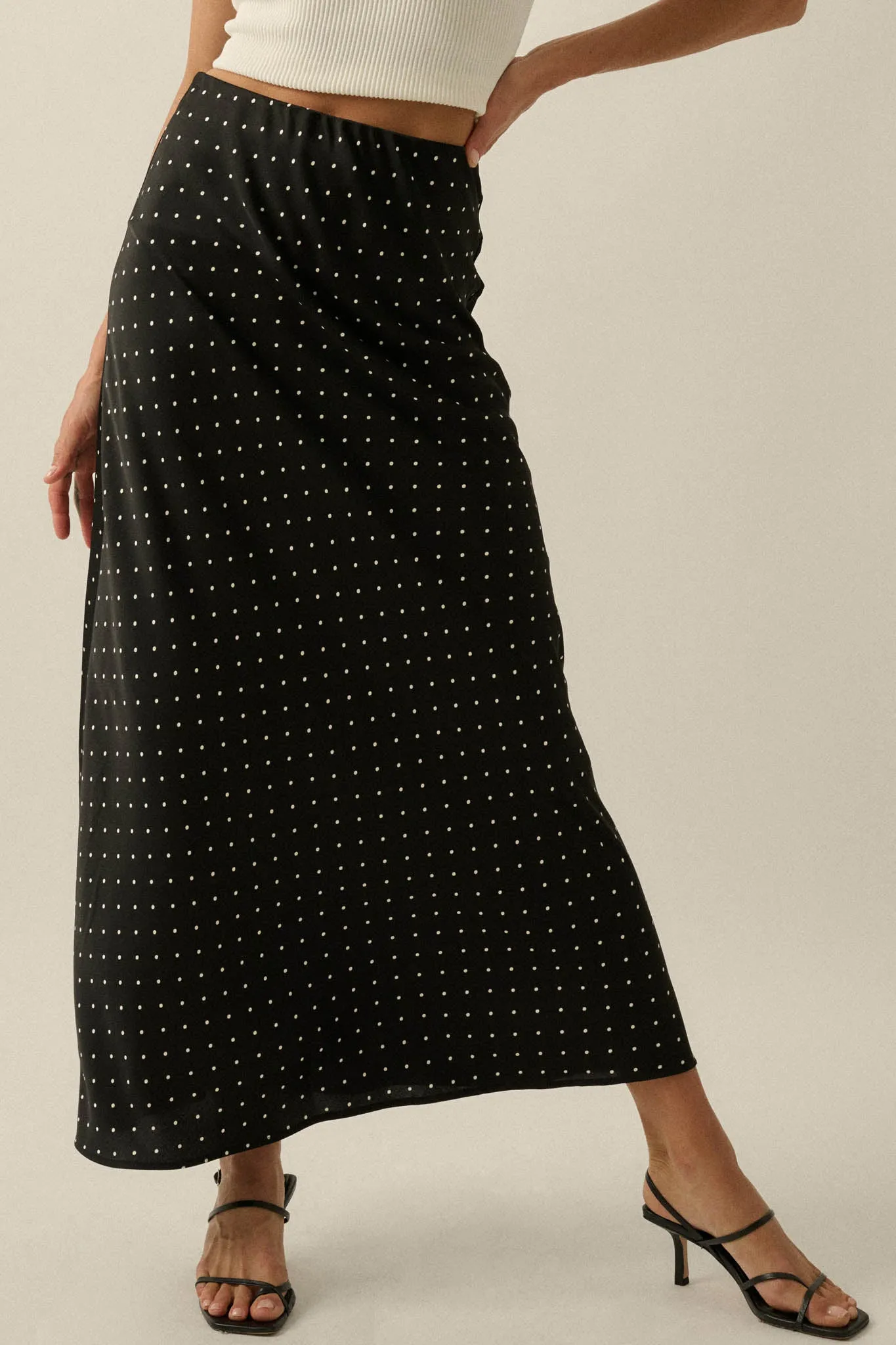 Connect the Dots Polka Dot Satin Maxi Skirt sold by Promesa product image thumbnail 5