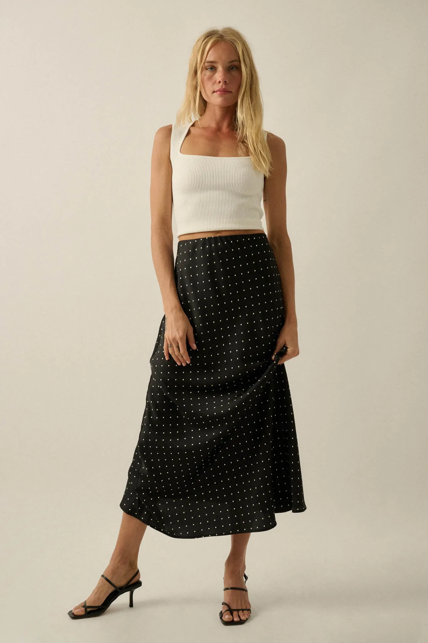 Connect the Dots Polka Dot Satin Maxi Skirt sold by Promesa product image thumbnail 4