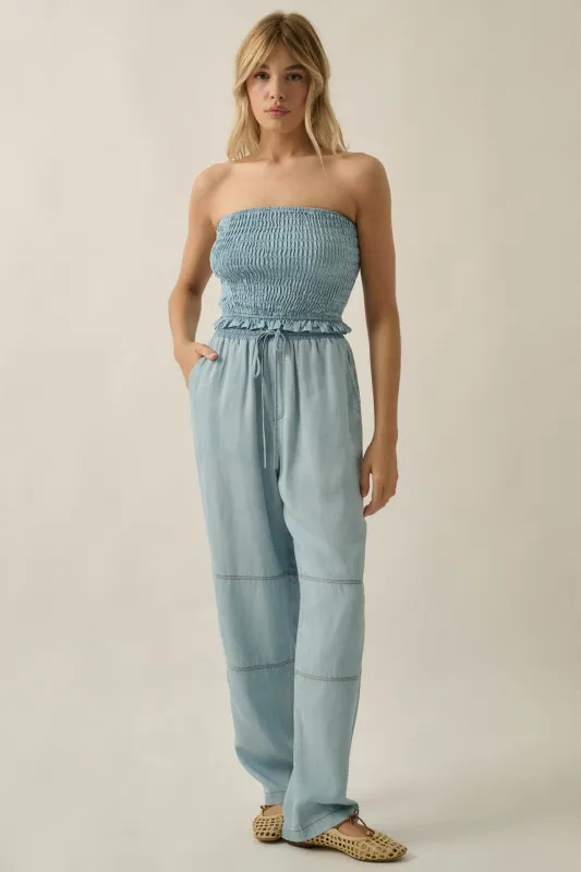 Chasing Clouds Denim Drawstring Barrel Pants made by Promesa